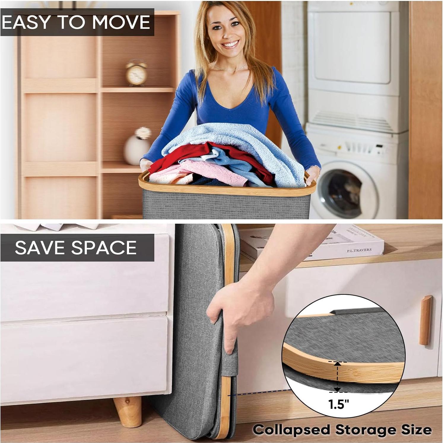 Cesta de Ropa con Tapa BALEINE 100L Beige de Bambú