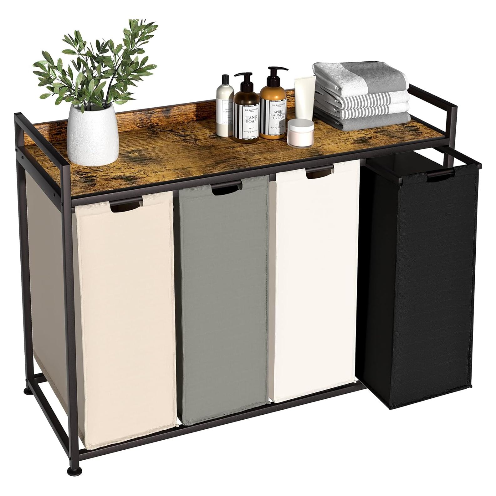 Cesto de Ropa Herture 240L con 4 Bolsas Extraíbles y Ruedas