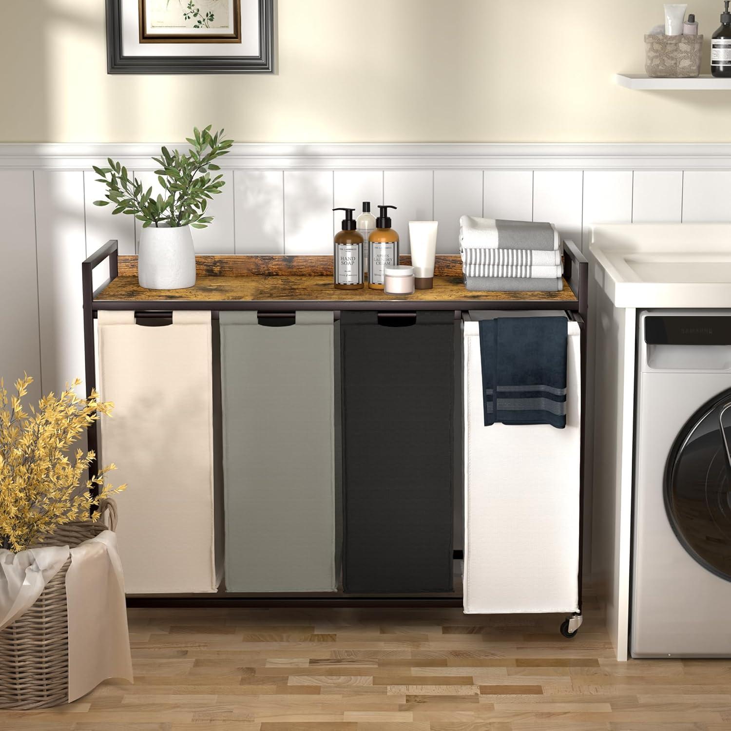 Cesto de Ropa Herture 240L con 4 Bolsas Extraíbles y Ruedas