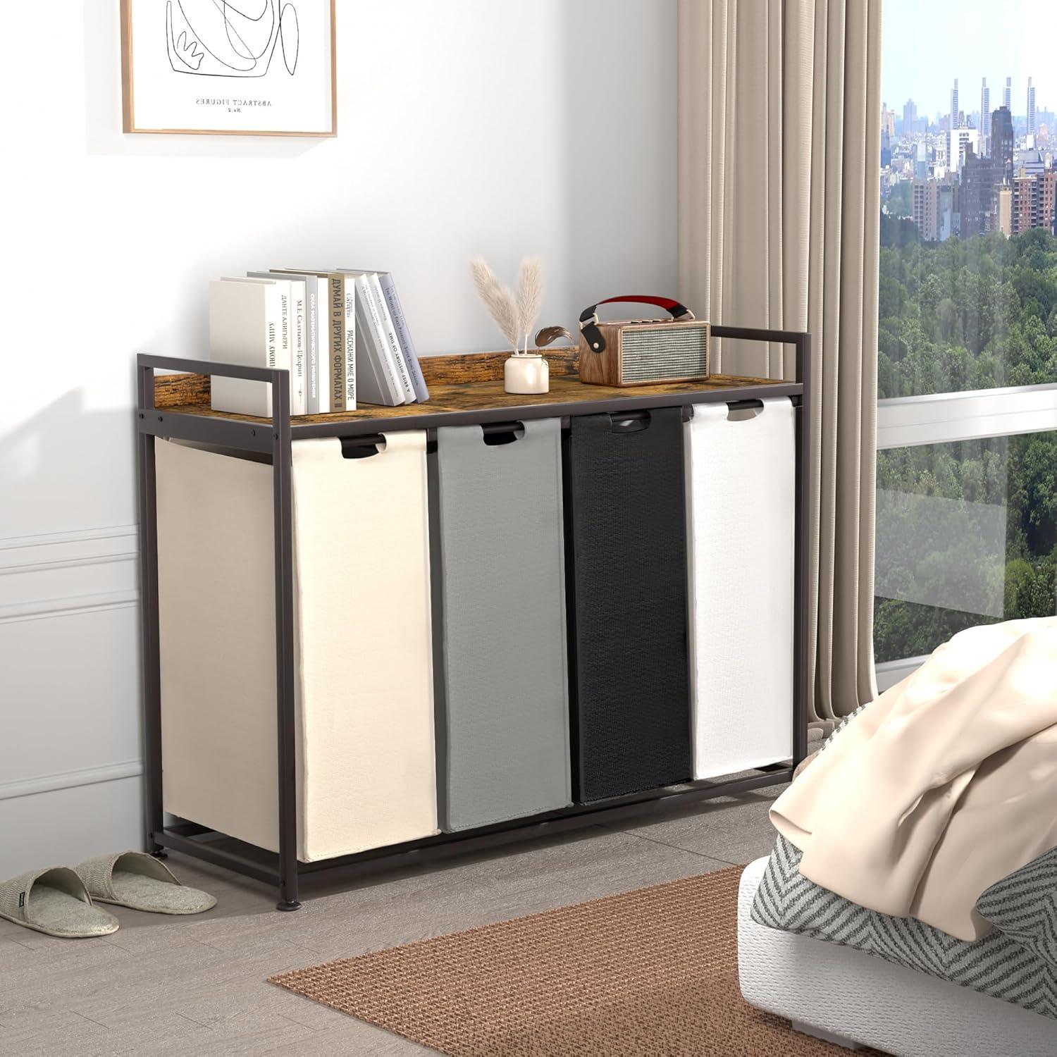 Cesto de Ropa Herture 240L con 4 Bolsas Extraíbles y Ruedas