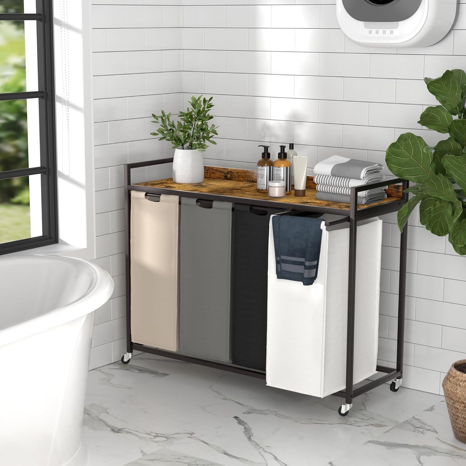 Cesto de Ropa Herture 240L con 4 Bolsas Extraíbles y Ruedas