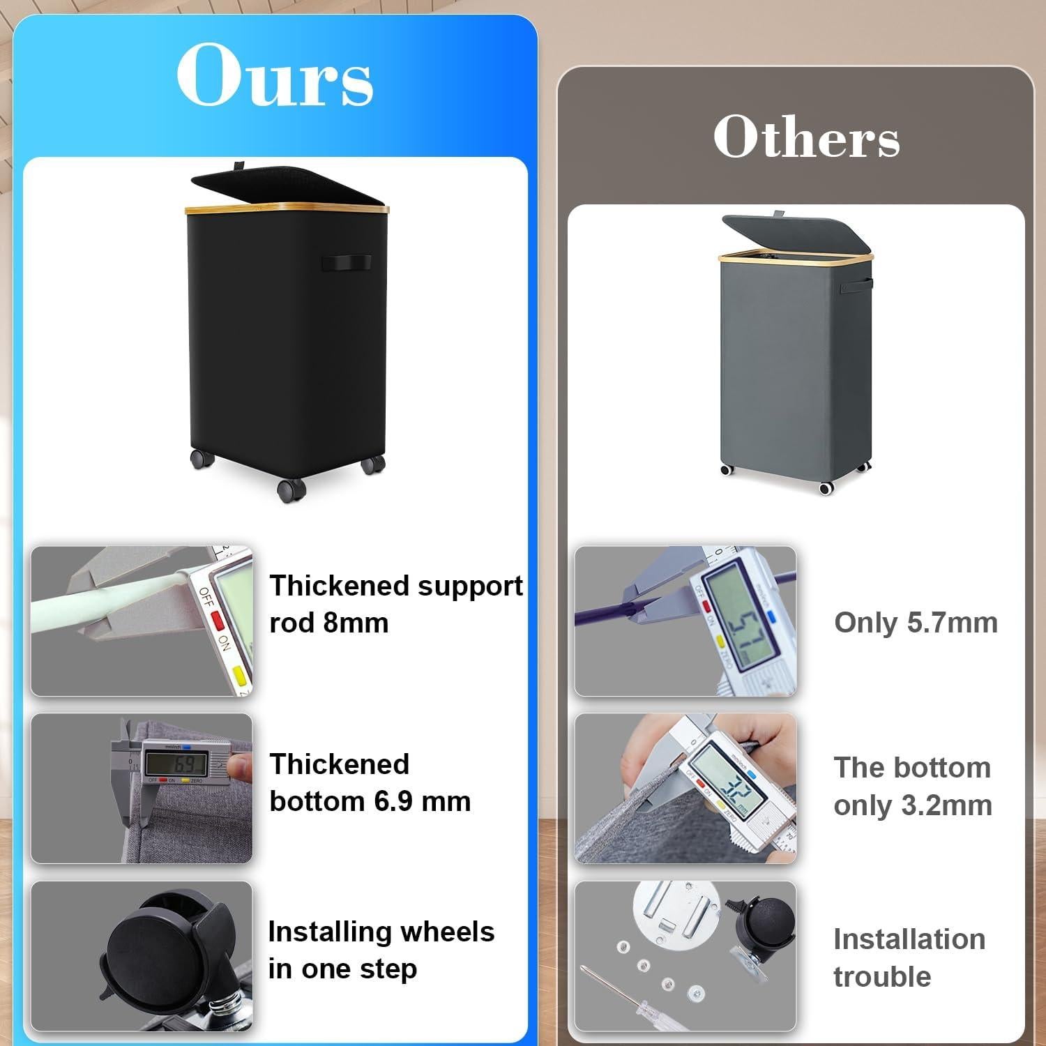 Cesta de Ropa Plegable Wuevu 75L con Ruedas y Tapa - Negro