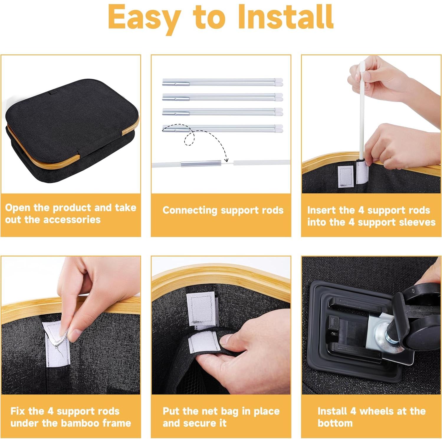 Cesta de Ropa Plegable Wuevu 75L con Ruedas y Tapa - Negro