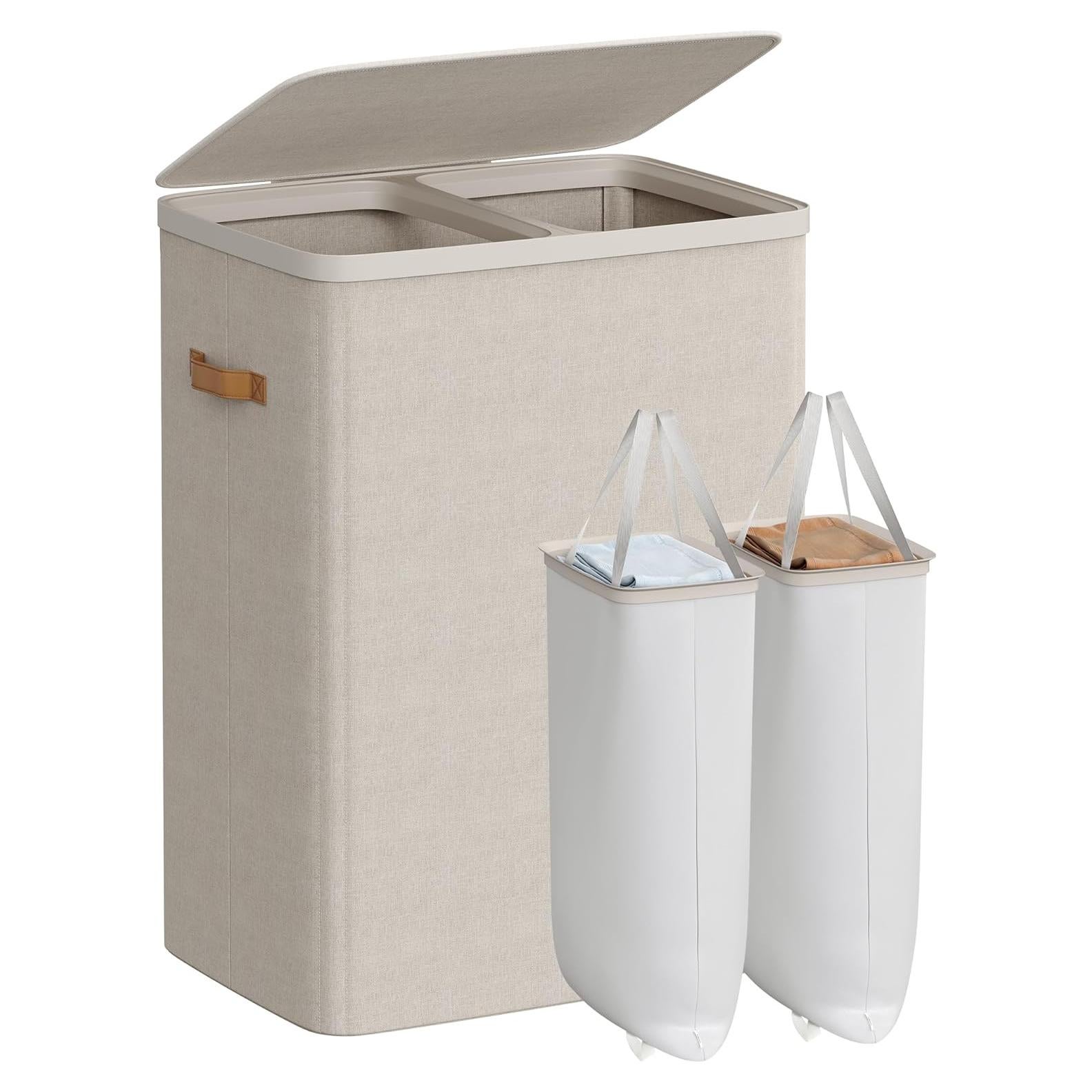 Cesta de Ropa SONGMICS 2 Compartimentos 56x40x75 cm Beige