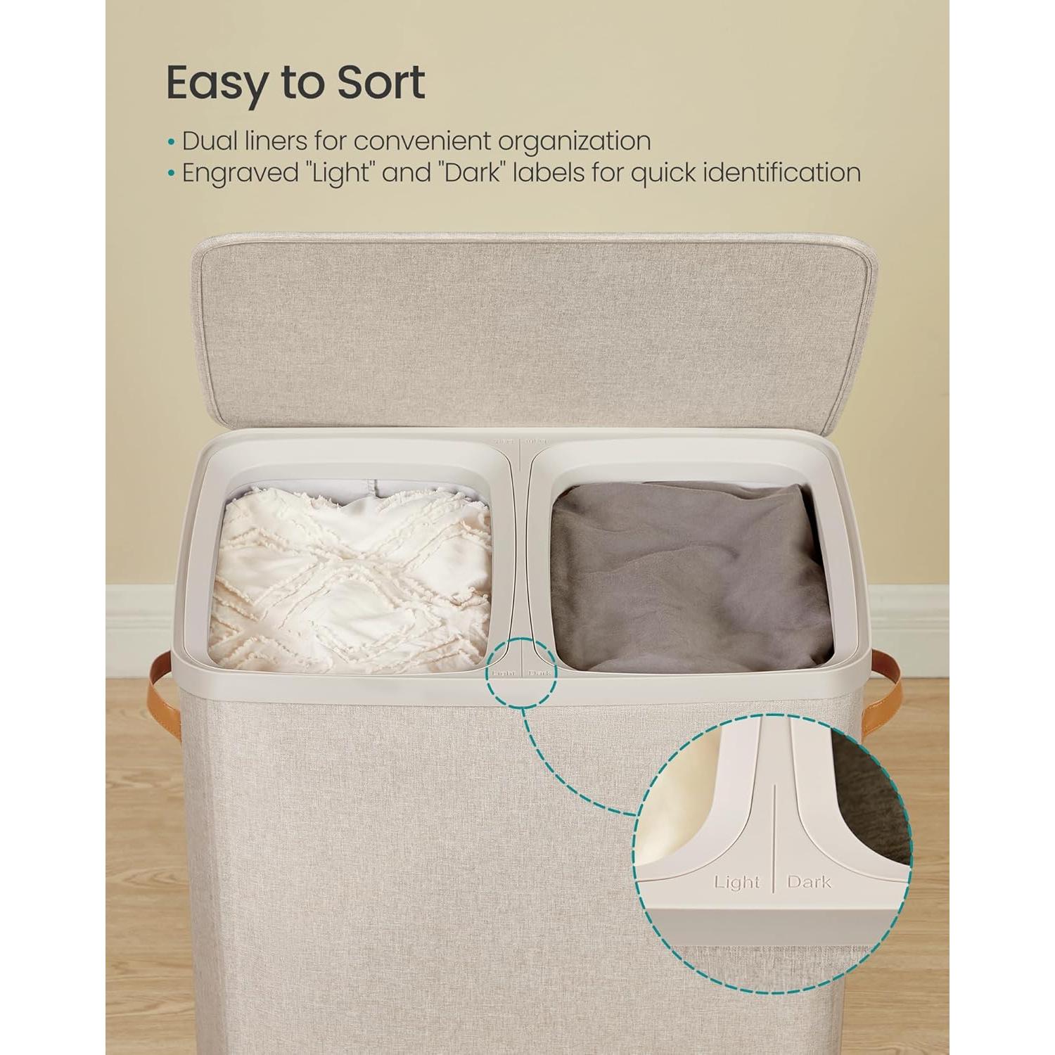 Cesta de Ropa SONGMICS 2 Compartimentos 56x40x75 cm Beige