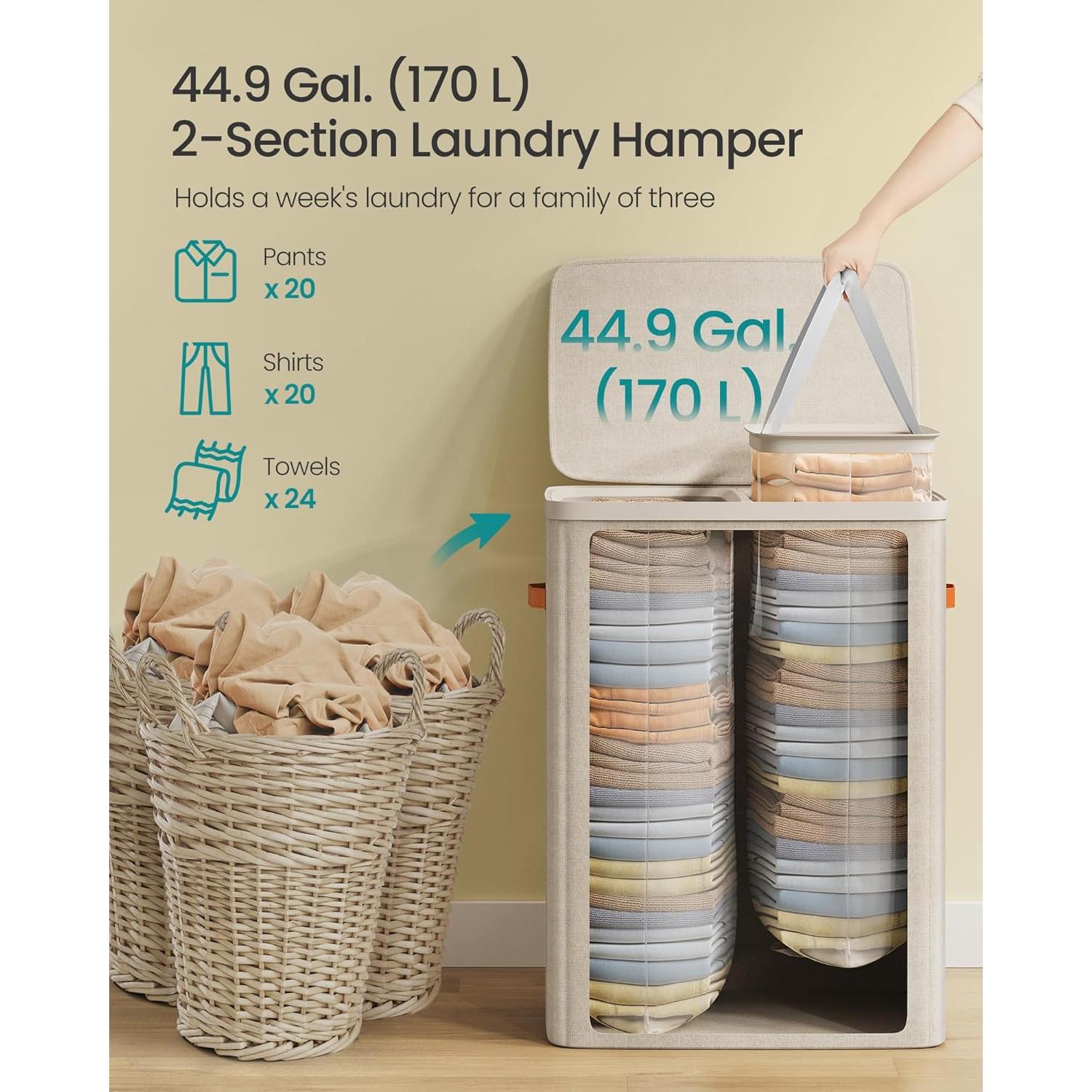 Cesta de Ropa SONGMICS 2 Compartimentos 56x40x75 cm Beige