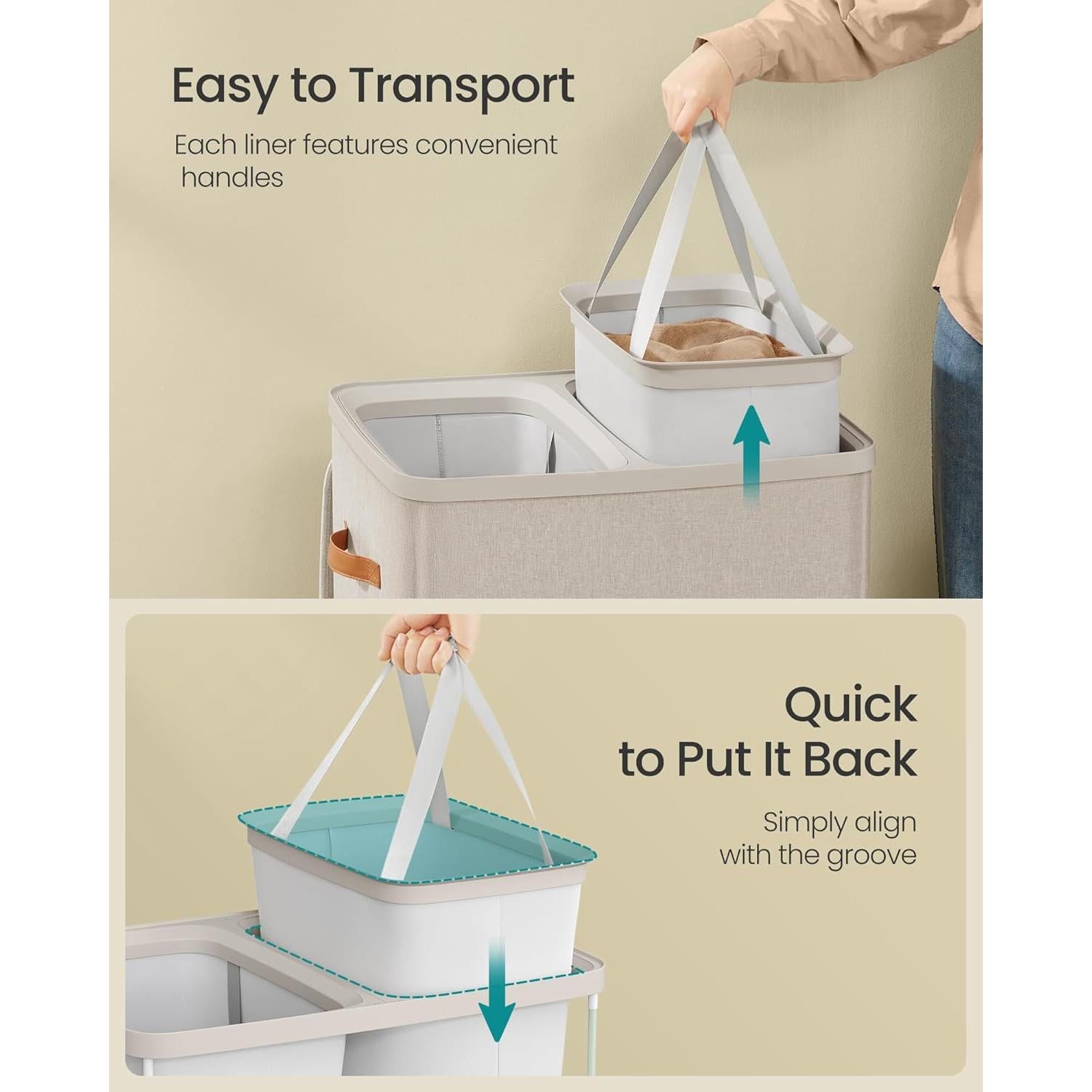 Cesta de Ropa SONGMICS 2 Compartimentos 56x40x75 cm Beige