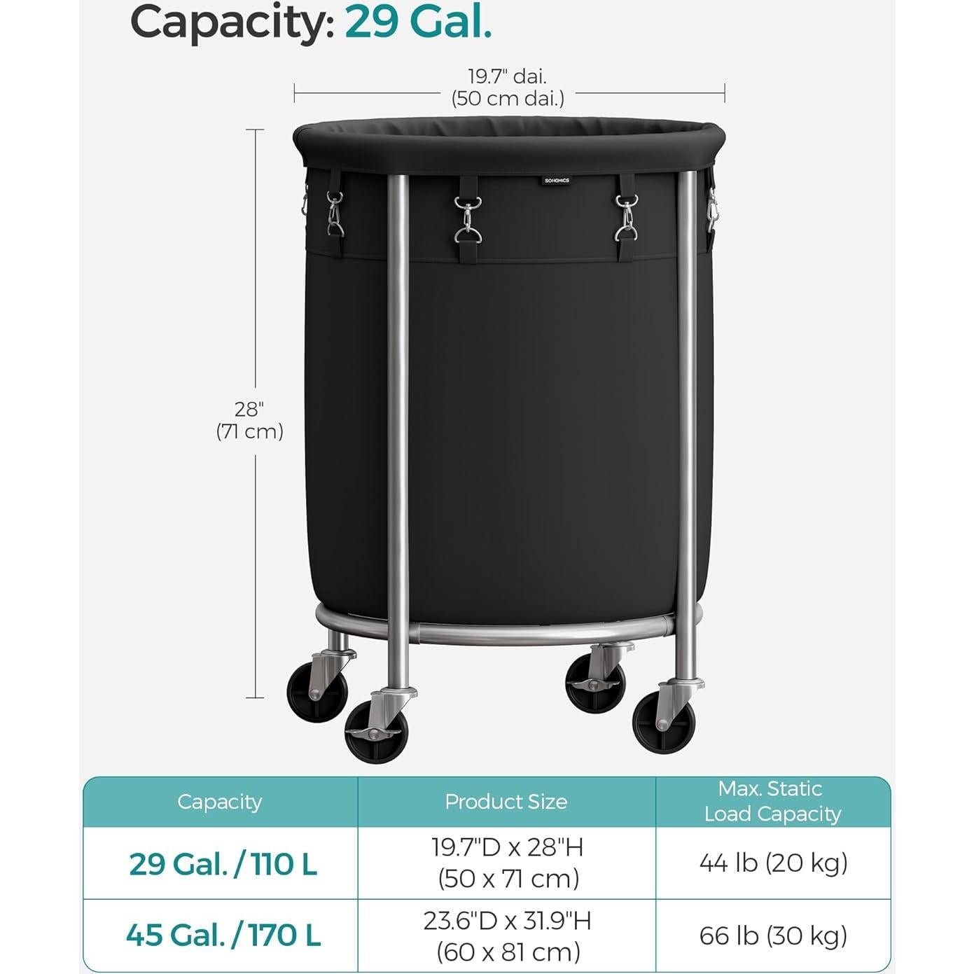 Cesta de Ropa SONGMICS 110L con Ruedas y Marco de Acero