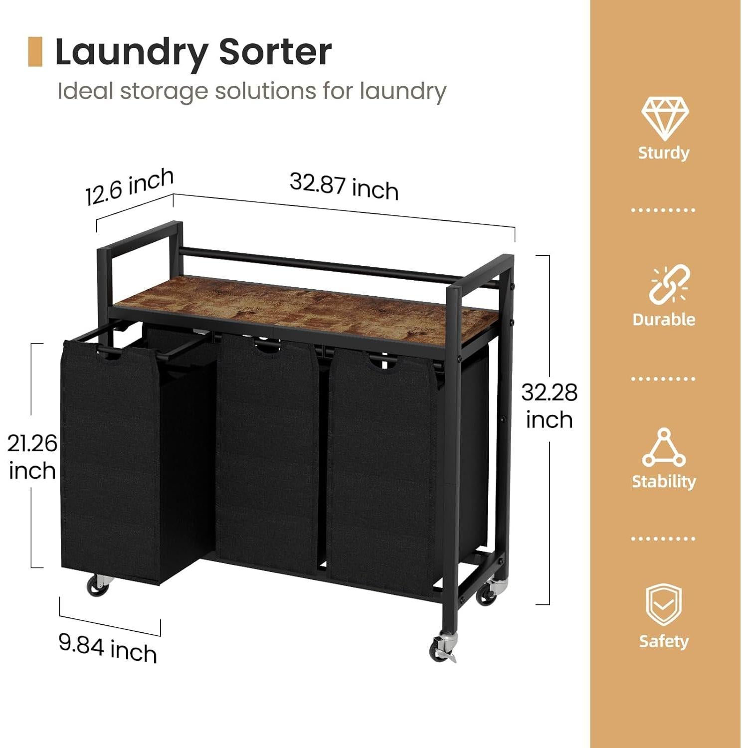 Cesto de Ropa SwaaVee con 3 Bolsas Extraíbles y Ruedas