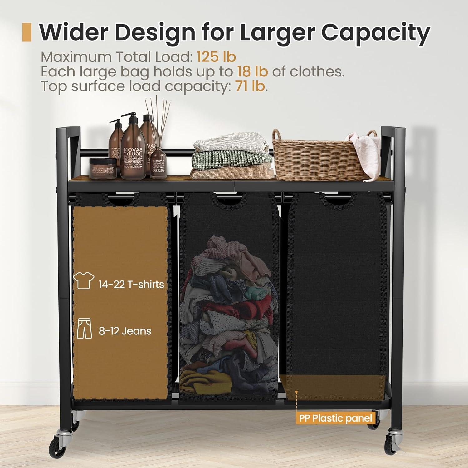 Cesto de Ropa SwaaVee con 3 Bolsas Extraíbles y Ruedas