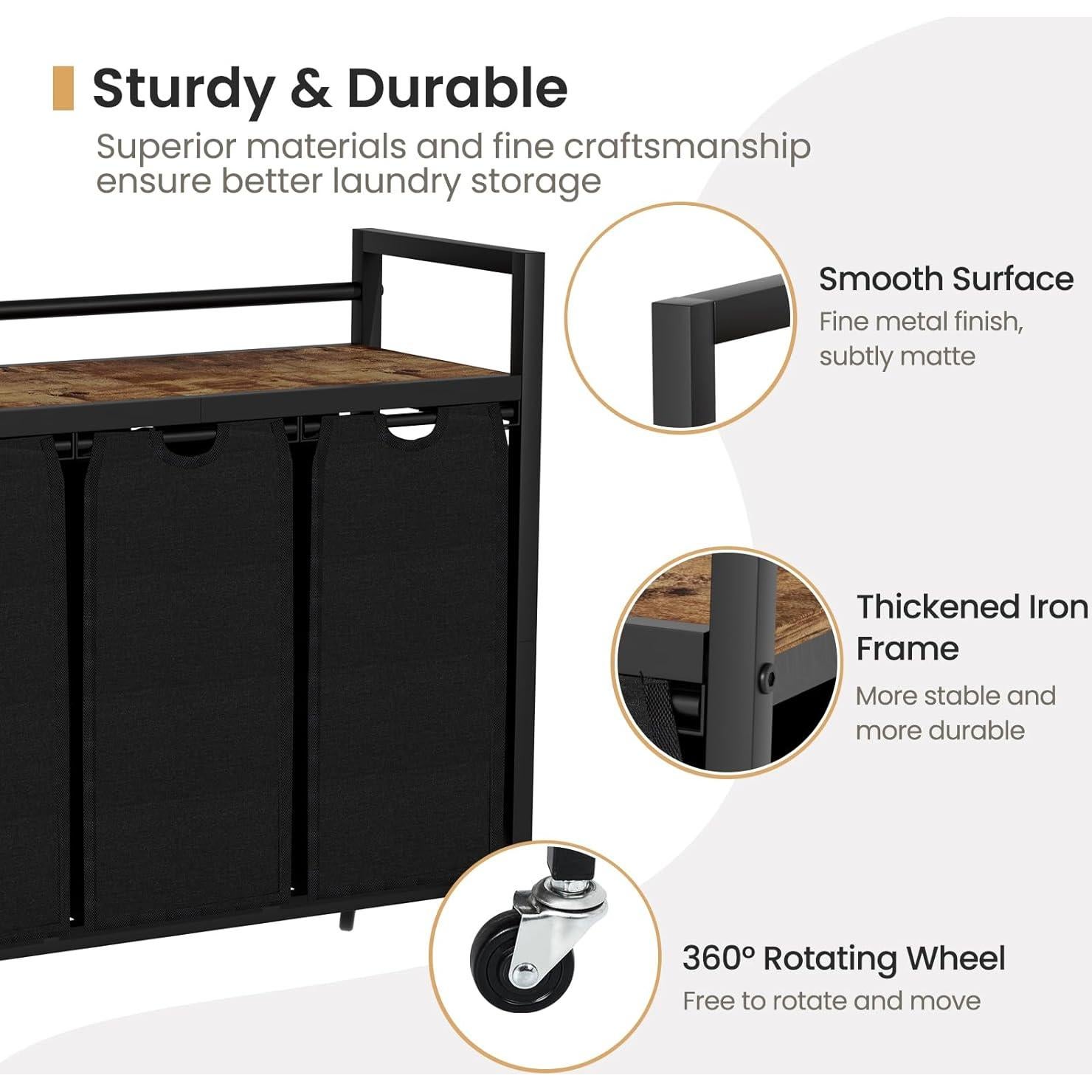 Cesto de Ropa SwaaVee con 3 Bolsas Extraíbles y Ruedas