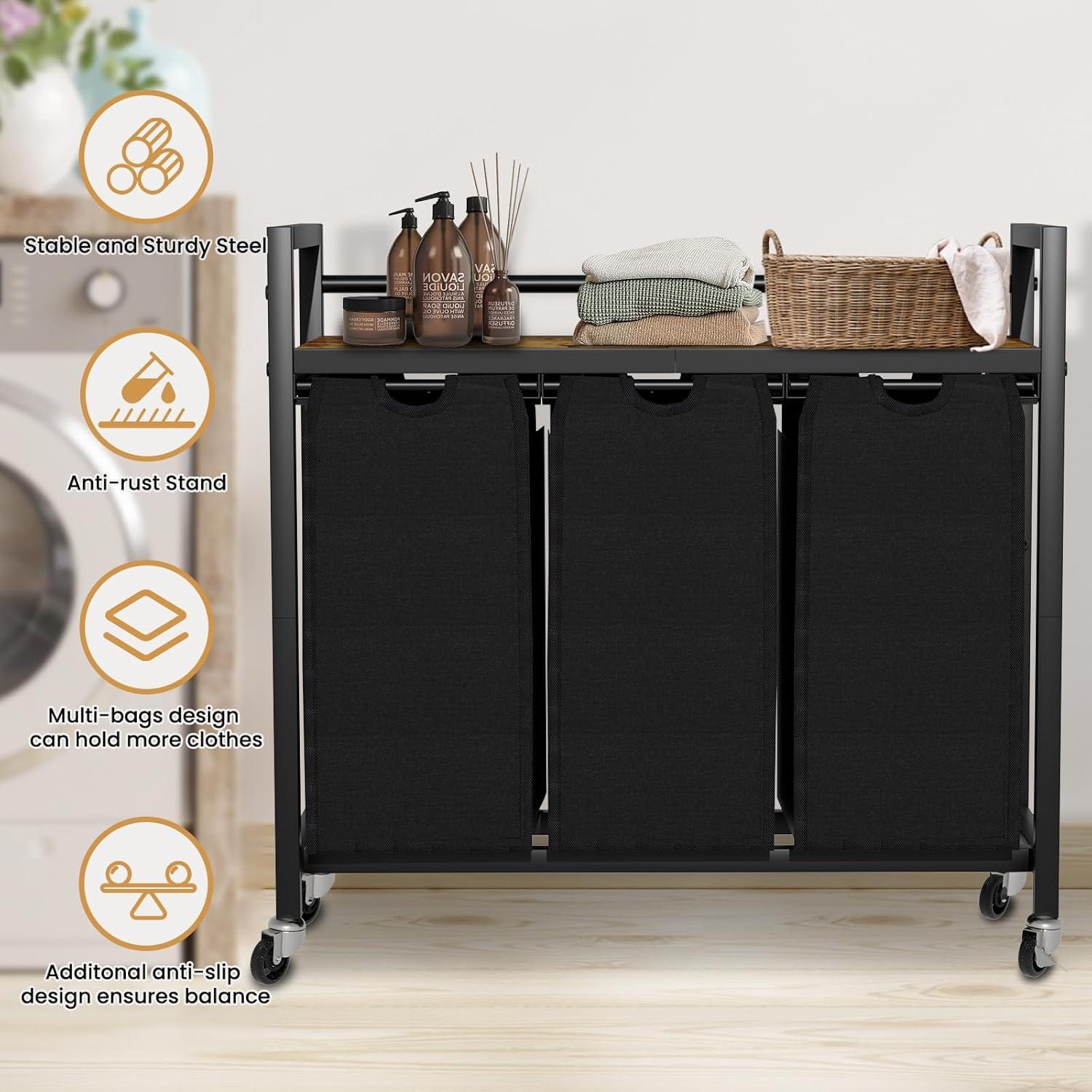 Cesto de Ropa SwaaVee con 3 Bolsas Extraíbles y Ruedas