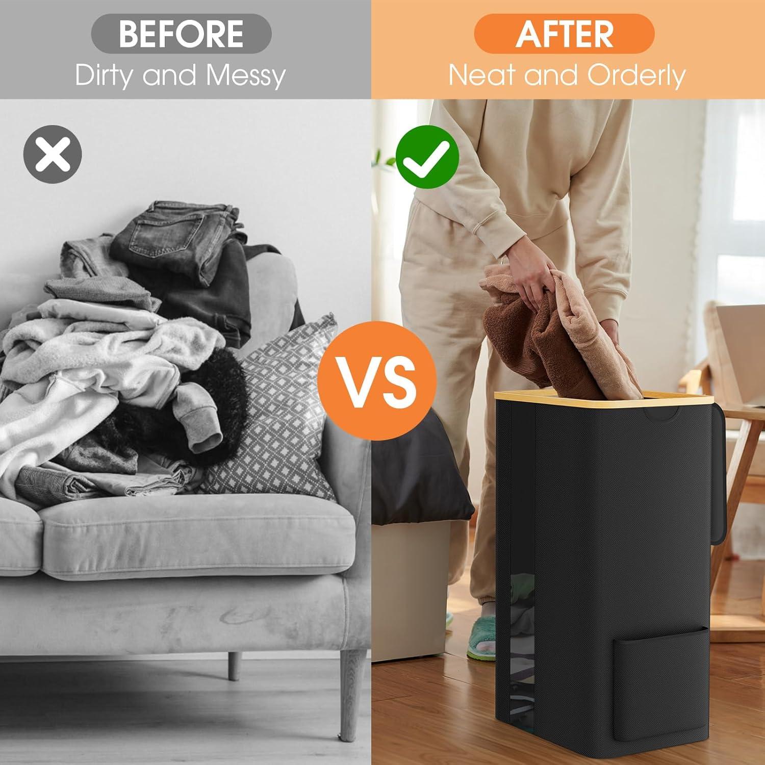 Cesta de Ropa Plegable SpaceTrove 100L Negra con Tapa