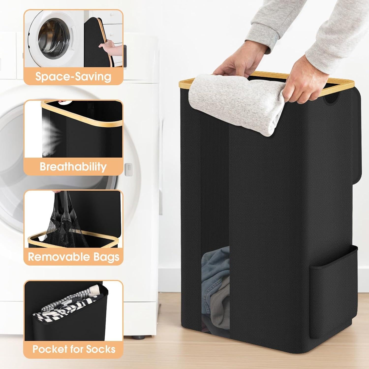 Cesta de Ropa Plegable SpaceTrove 100L Negra con Tapa