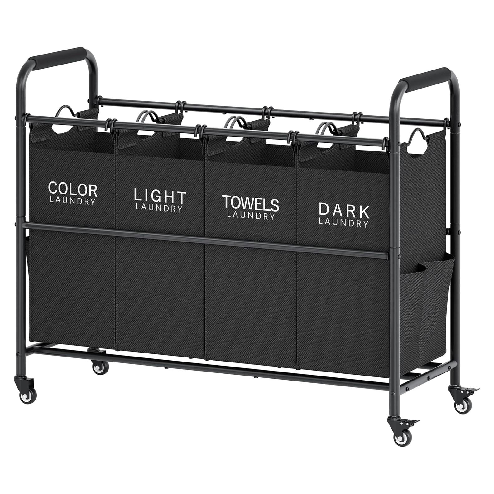 Carro Clasificador de Ropa Tajsoon 4 Bolsas Negro 197.3L