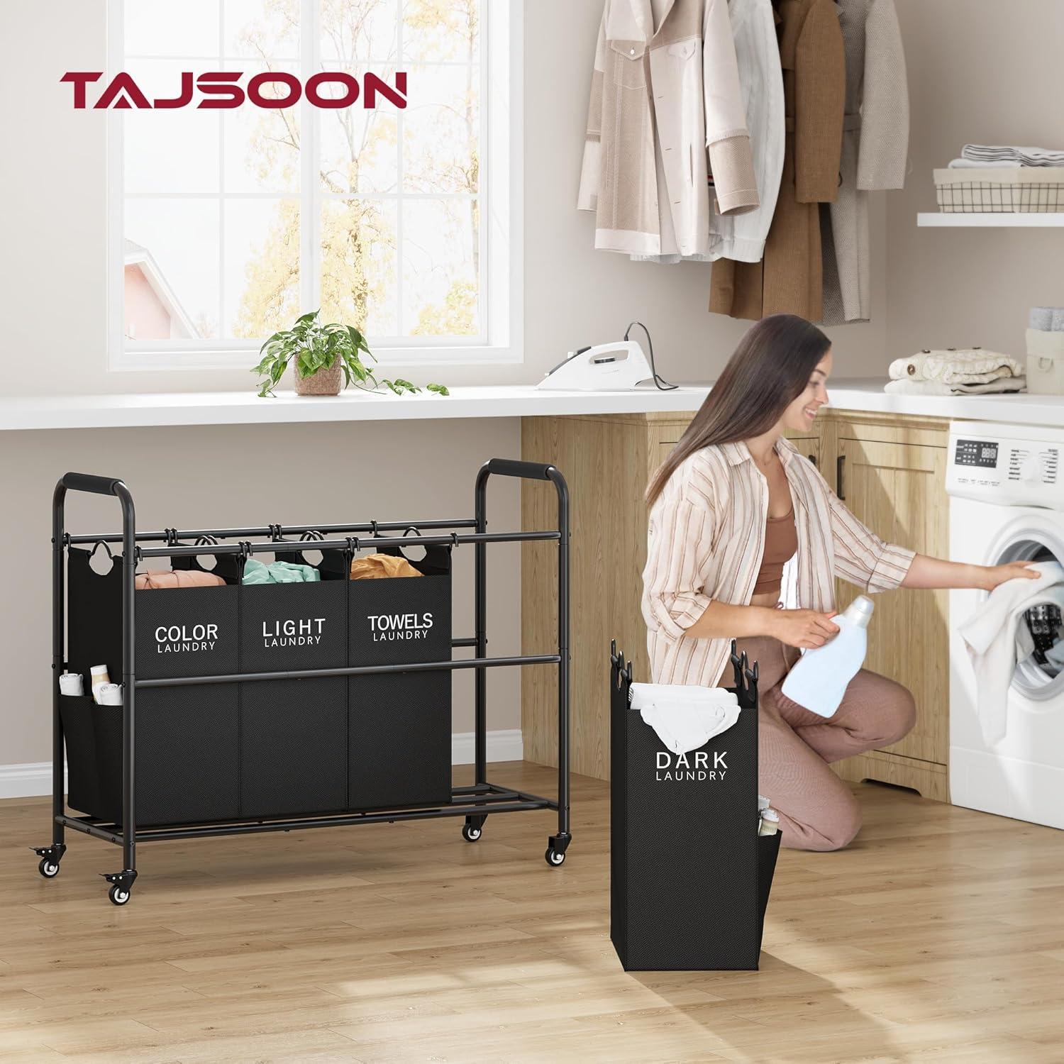 Carro Clasificador de Ropa Tajsoon 4 Bolsas Negro 197.3L