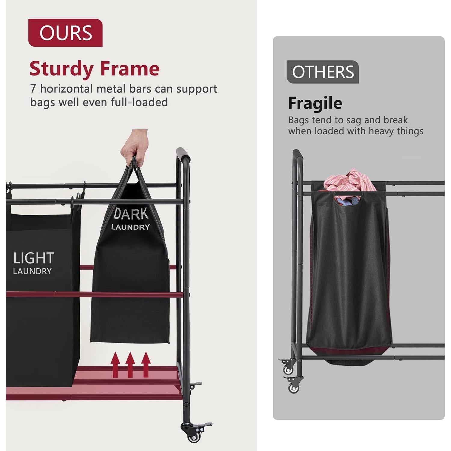 Carro Clasificador de Ropa Tajsoon 4 Bolsas Negro 197.3L