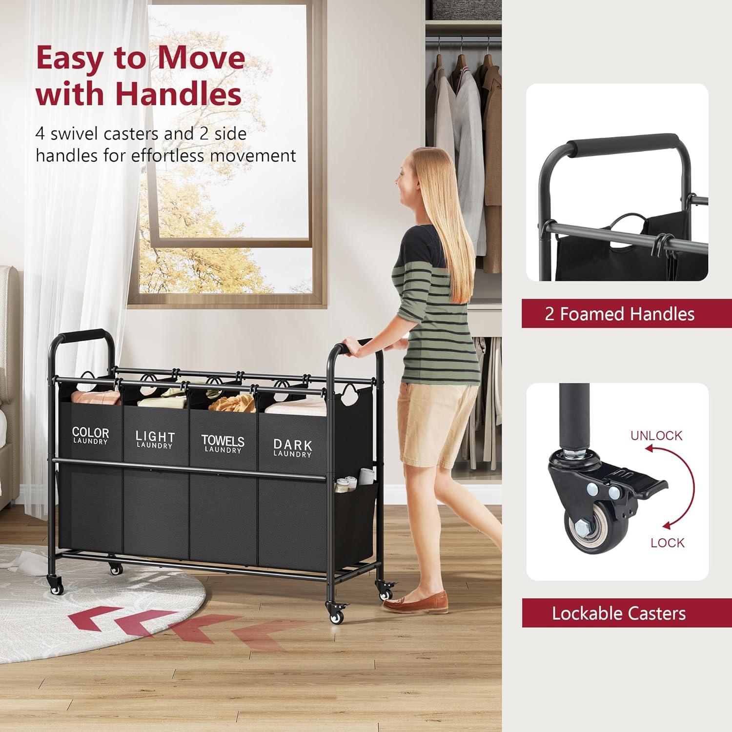 Carro Clasificador de Ropa Tajsoon 4 Bolsas Negro 197.3L