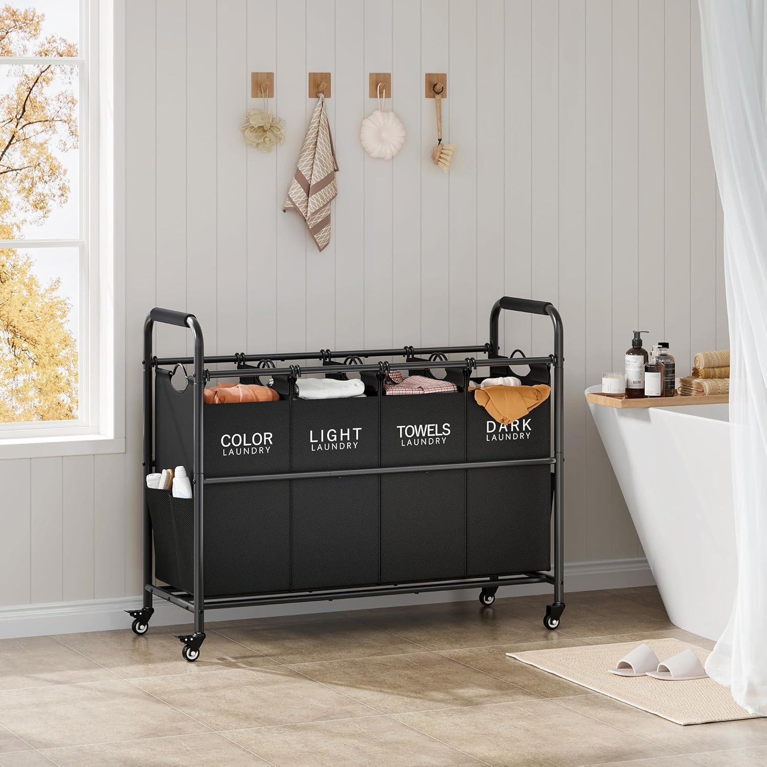 Carro Clasificador de Ropa Tajsoon 4 Bolsas Negro 197.3L