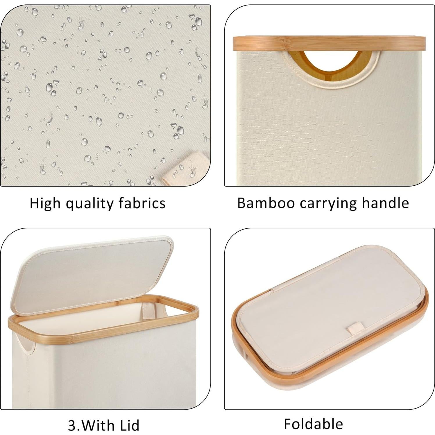 Cesto de Ropa Plegable Merkisa 60L Beige con Tapa y Mango