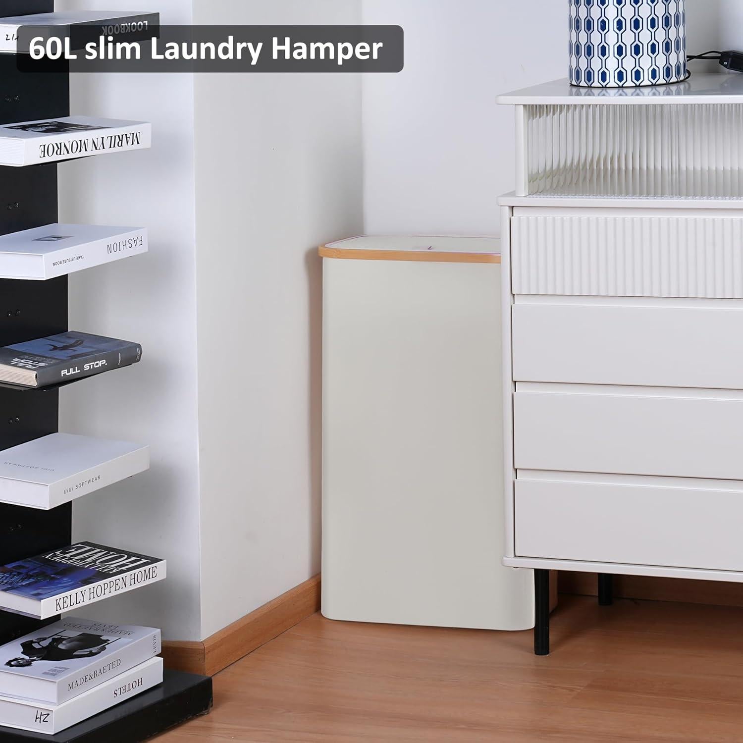 Cesto de Ropa Plegable Merkisa 60L Beige con Tapa y Mango