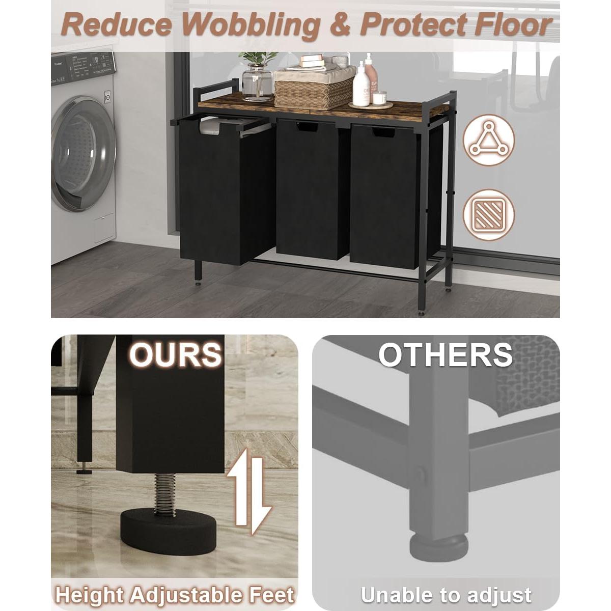 Cesto de Ropa Waaliji 3 Secciones con Estante Superior Marrón y Negro