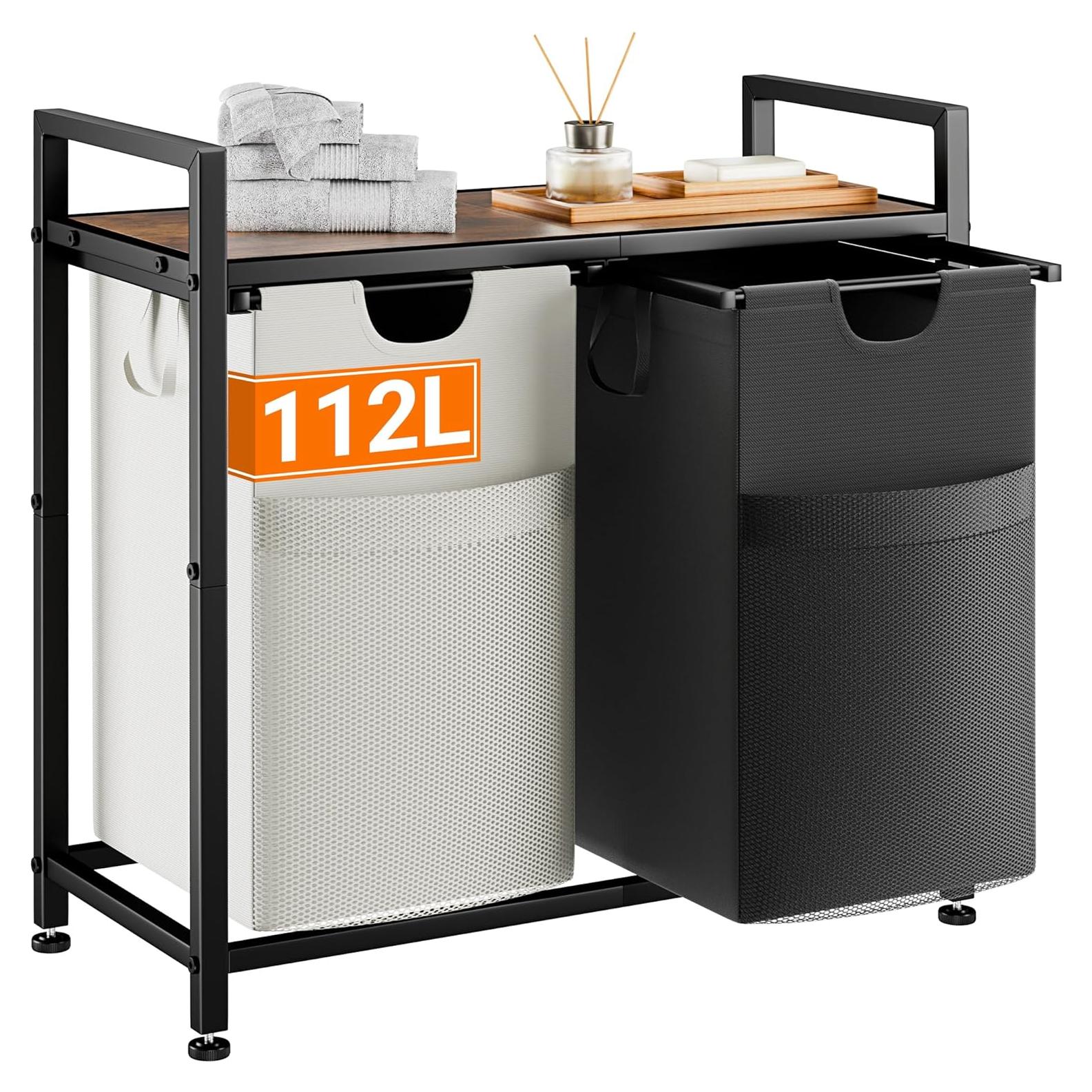 Cesto de Ropa Doble Lulive 112L con Bolsas Extraíbles y Mangos