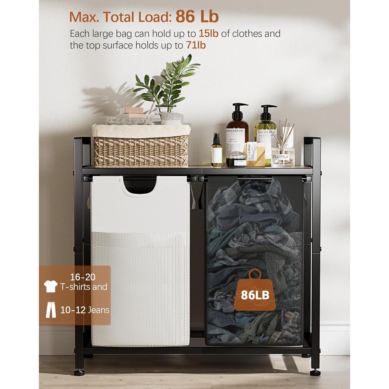 Cesto de Ropa Doble Lulive 112L con Bolsas Extraíbles y Mangos