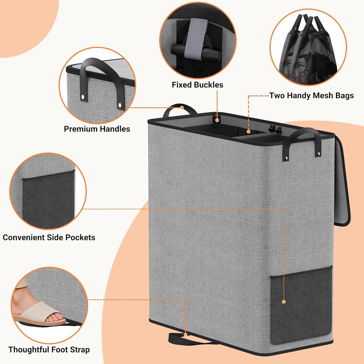 Cesta de lavandería doble SmartTrends 136L gris con tapa