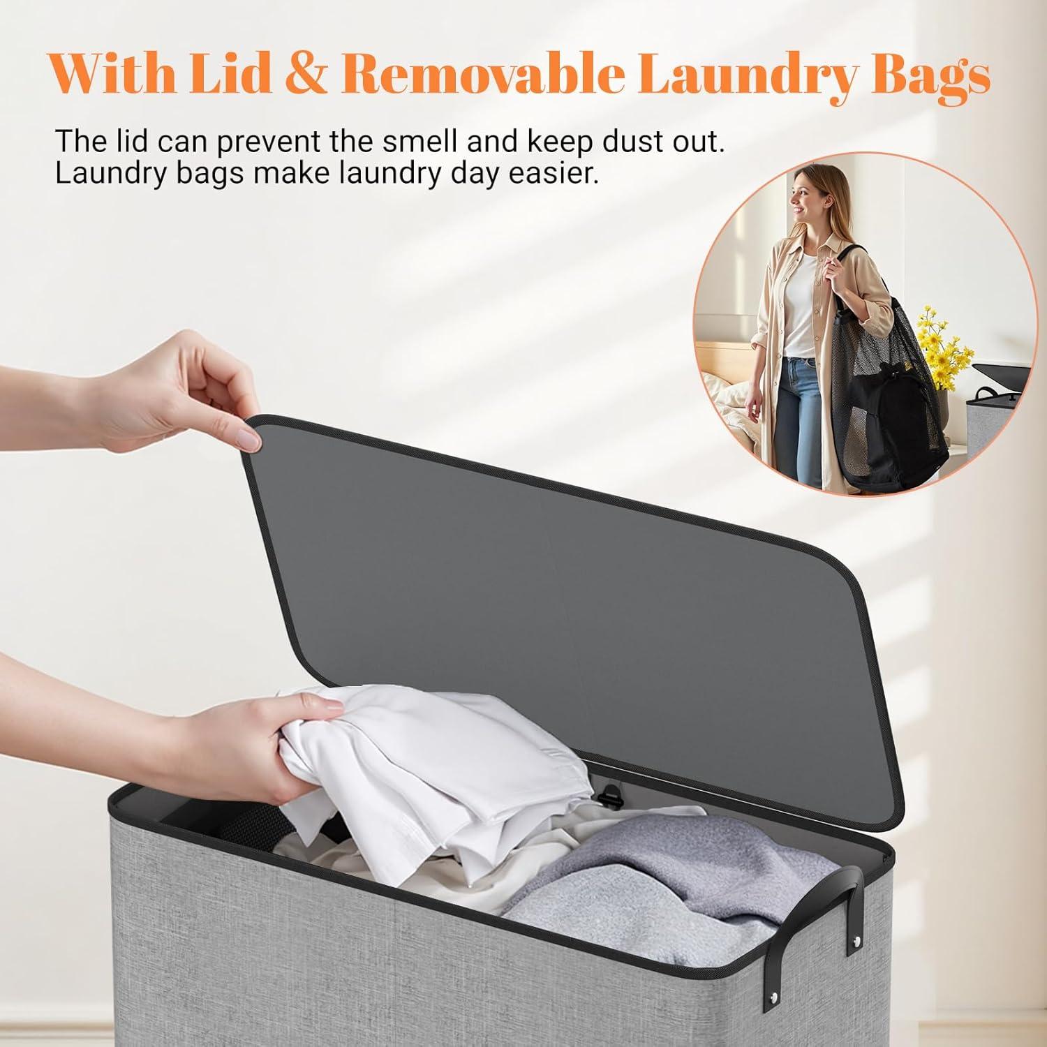 Cesta de lavandería doble SmartTrends 136L gris con tapa