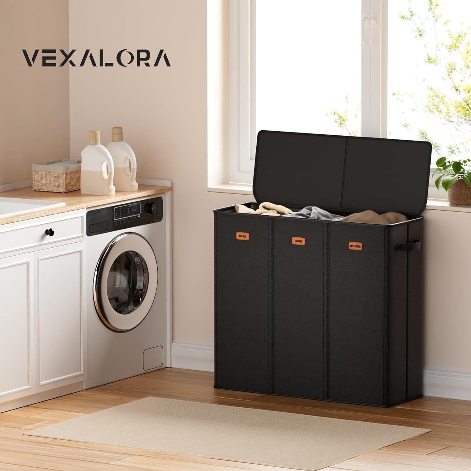 Cesto de Ropa 185L Vexalora 3 Secciones con Tapa Negro