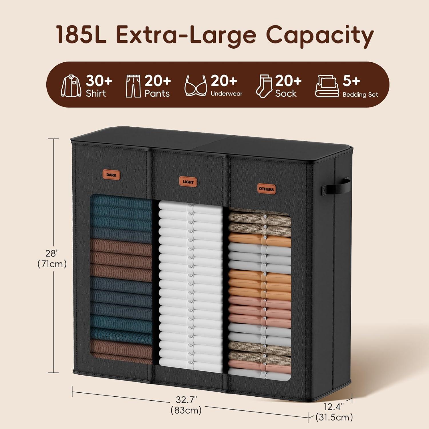 Cesto de Ropa 185L Vexalora 3 Secciones con Tapa Negro