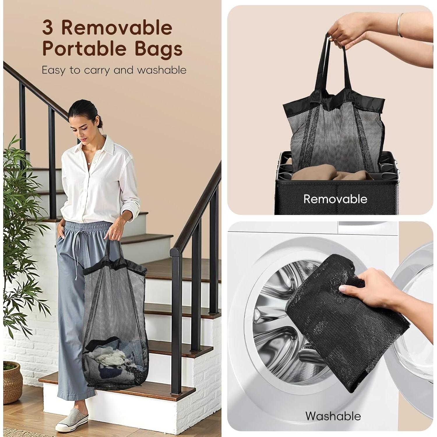 Cesto de Ropa 185L Vexalora 3 Secciones con Tapa Negro