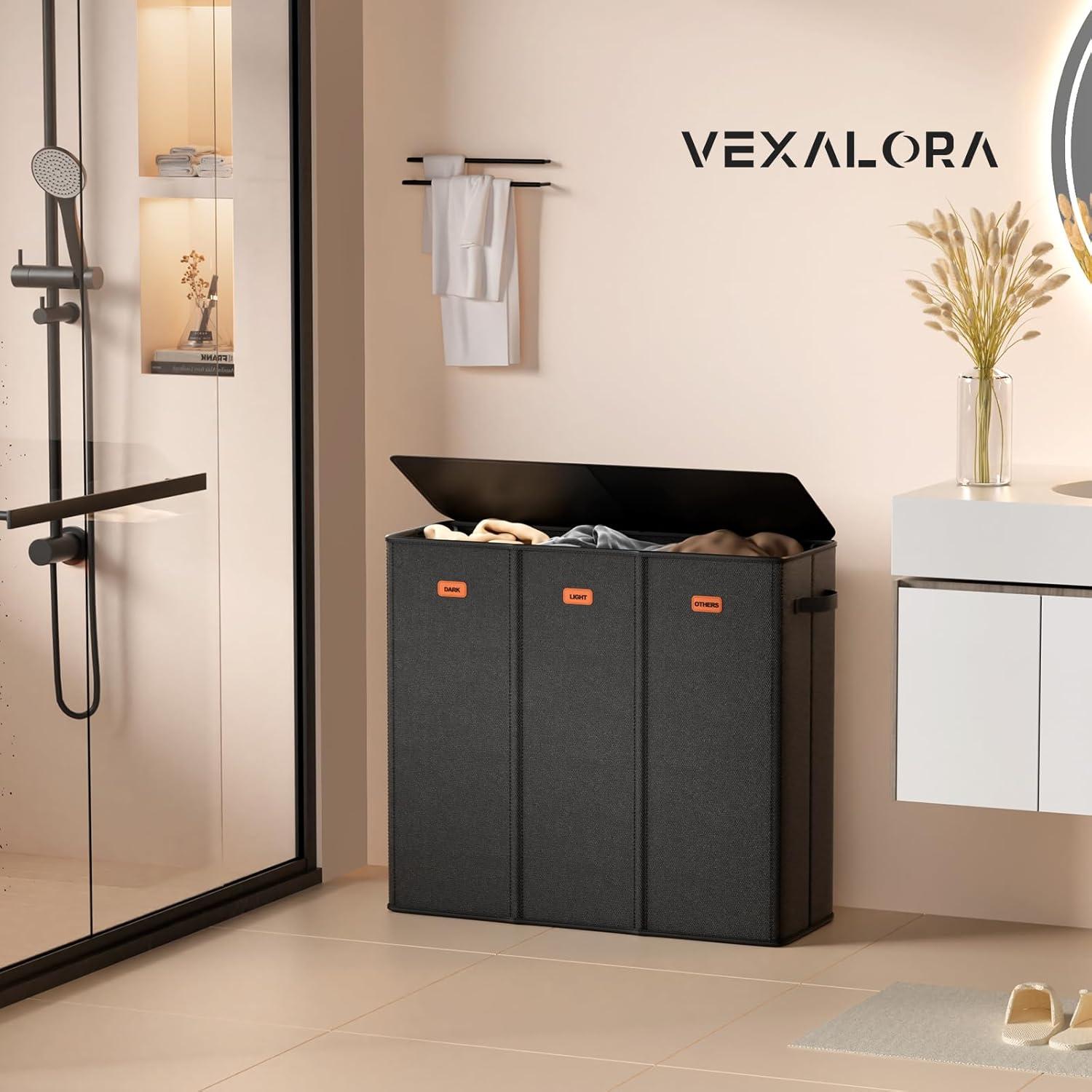 Cesto de Ropa 185L Vexalora 3 Secciones con Tapa Negro