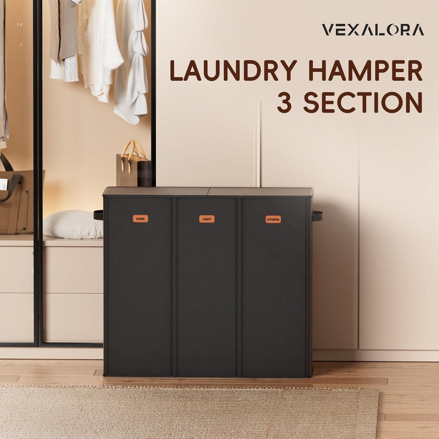 Cesto de Ropa 185L Vexalora 3 Secciones con Tapa Negro