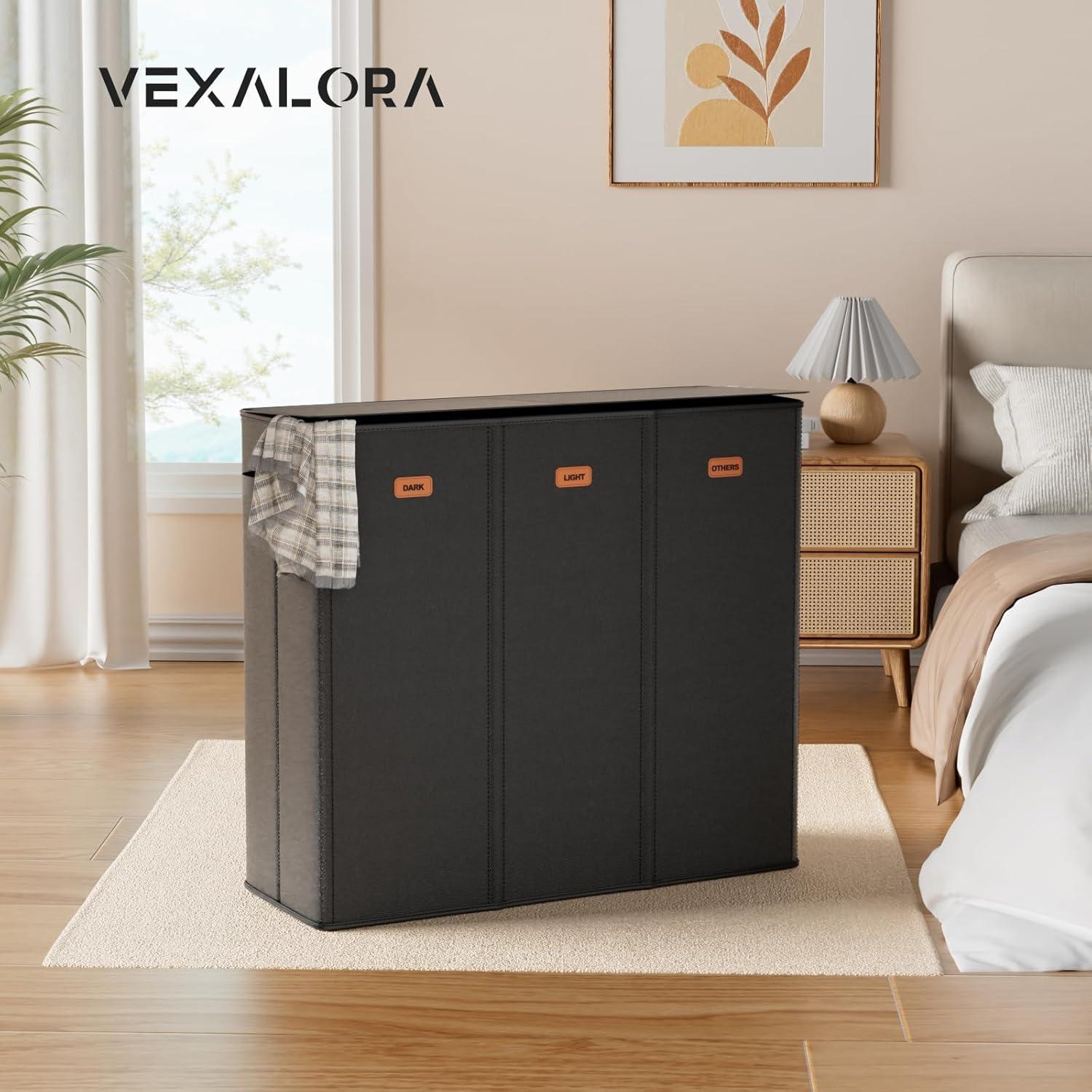 Cesto de Ropa 185L Vexalora 3 Secciones con Tapa Negro