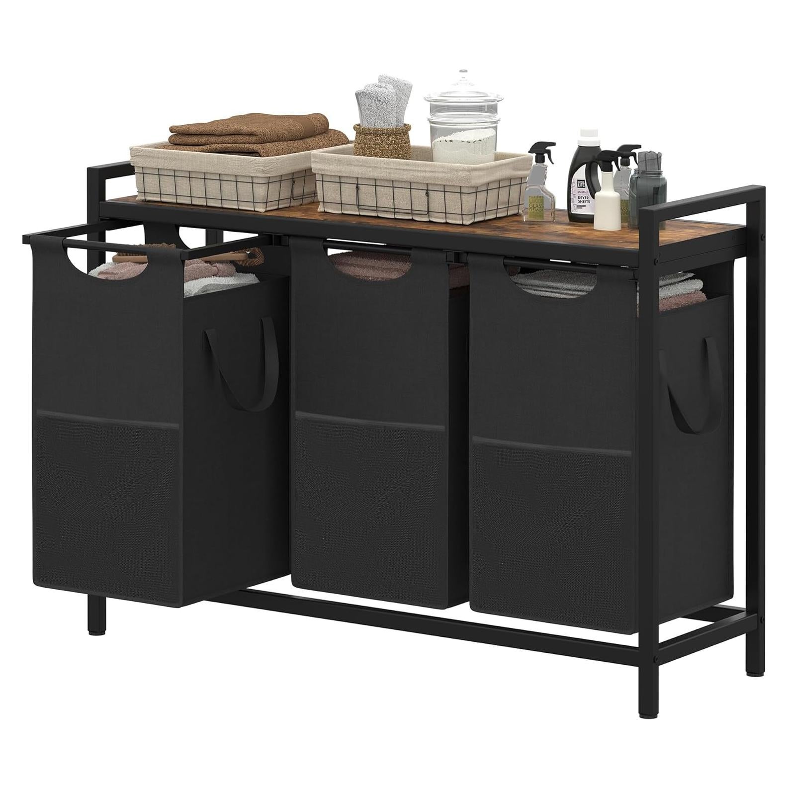 Cesto de Ropa Heybly 3 Secciones Marrón Rústico 141.3L