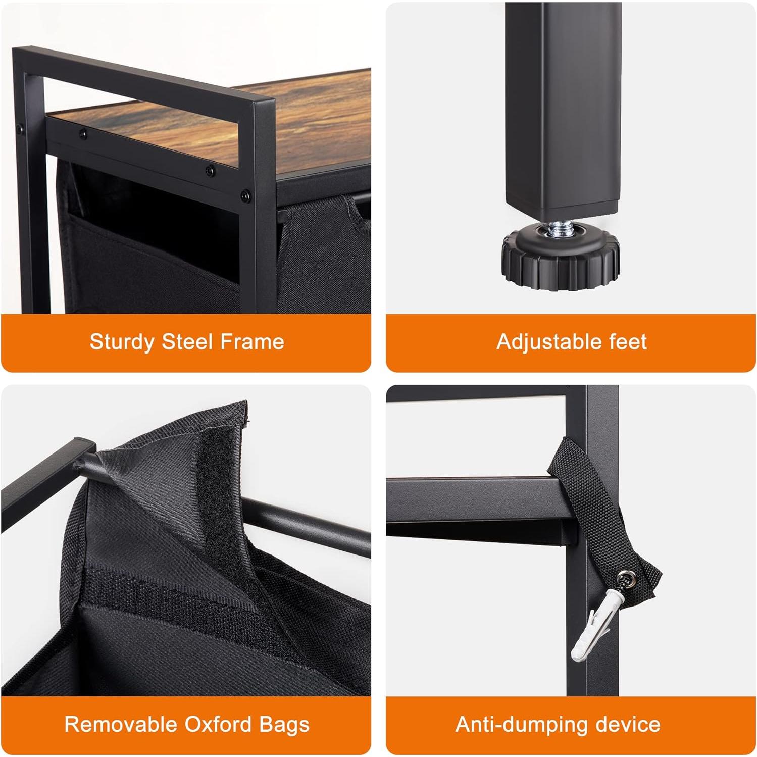 Cesto de Ropa Heybly 3 Secciones Marrón Rústico 141.3L