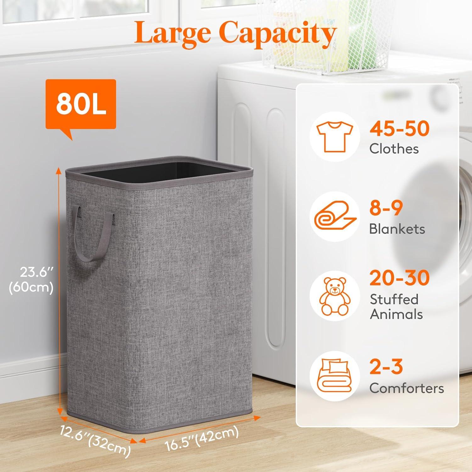 Cesta de Ropa Plegable Lifewit 80L Gris Claro para Lavandería