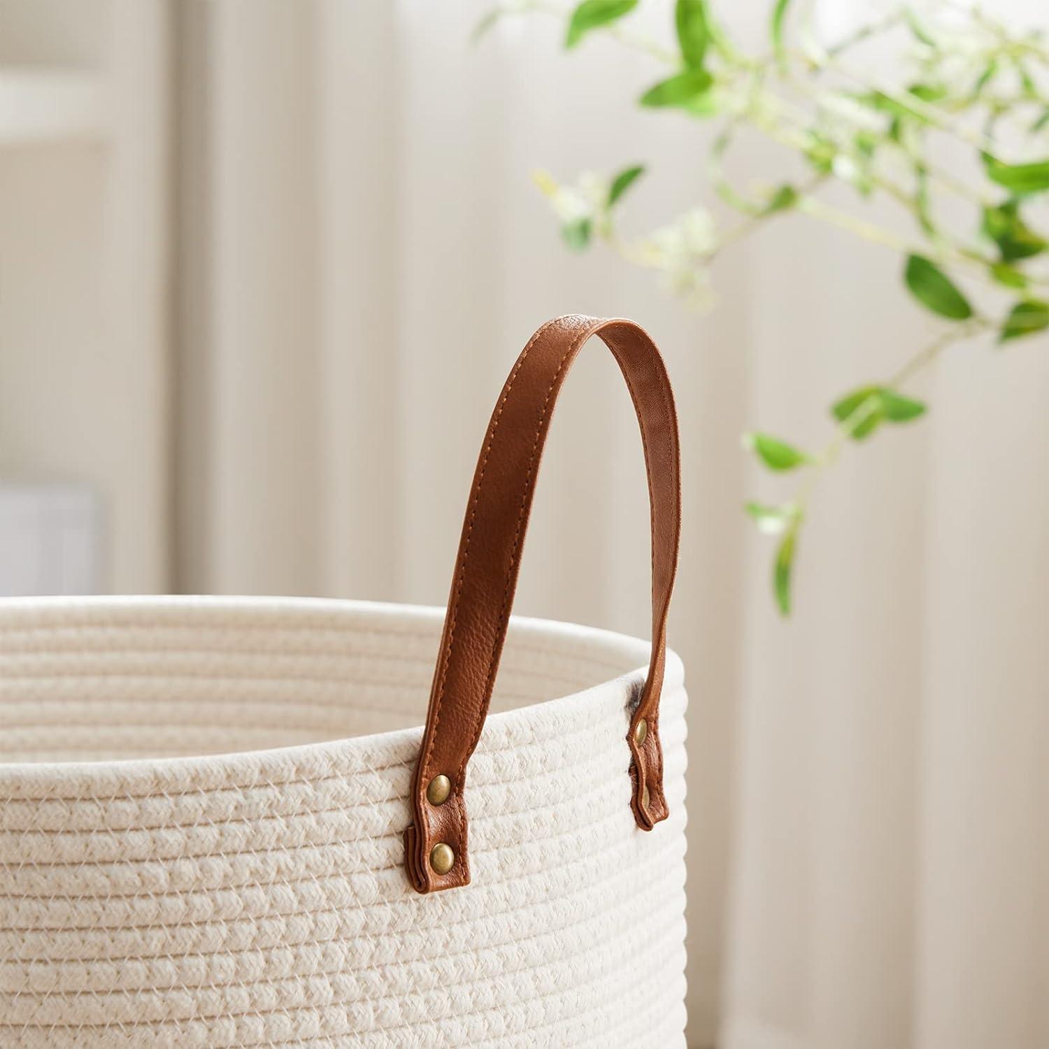 Cesta de Ropa Sucia VIPOSCO 58L Algodón con Asa de Cuero