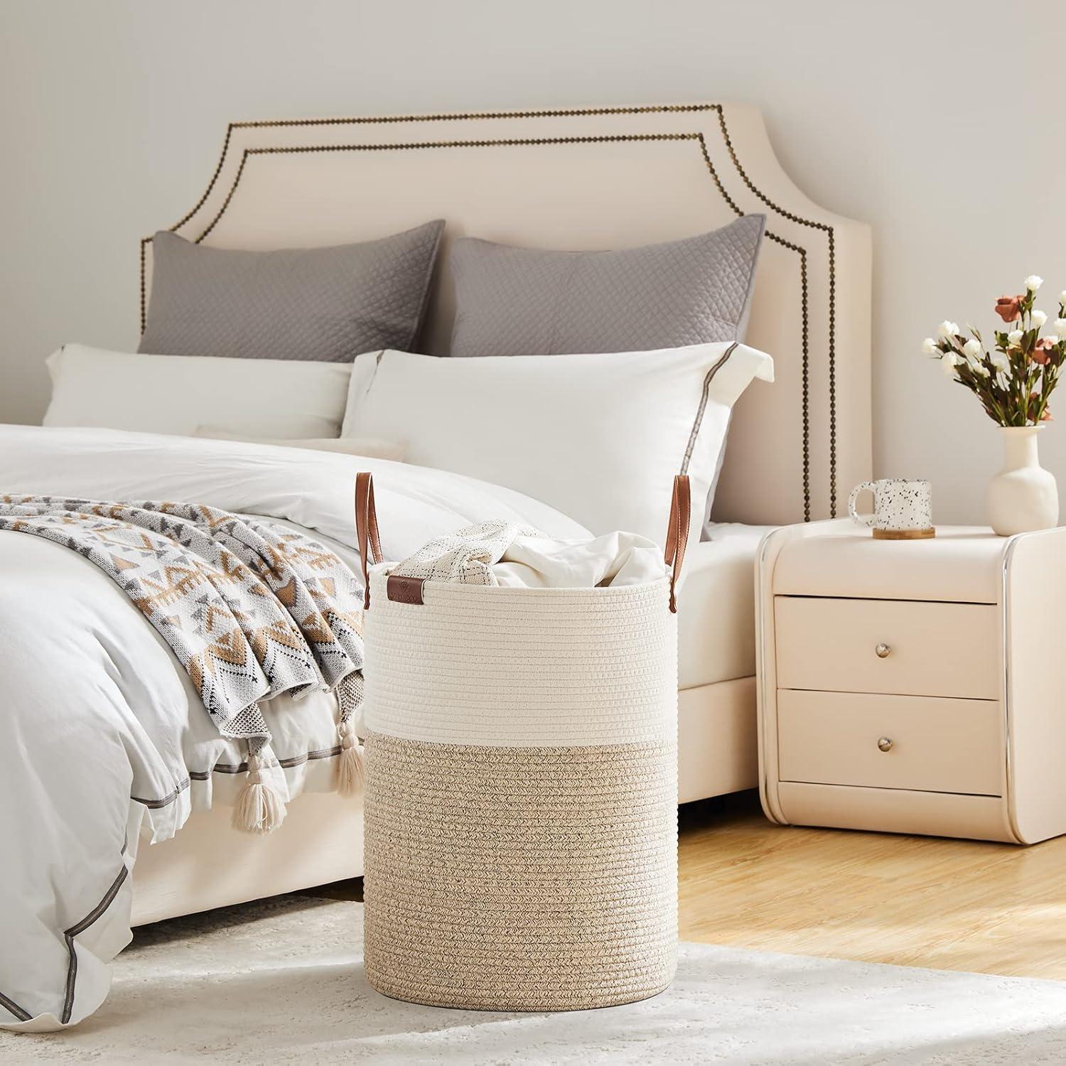 Cesta de Ropa Sucia VIPOSCO 58L Algodón con Asa de Cuero