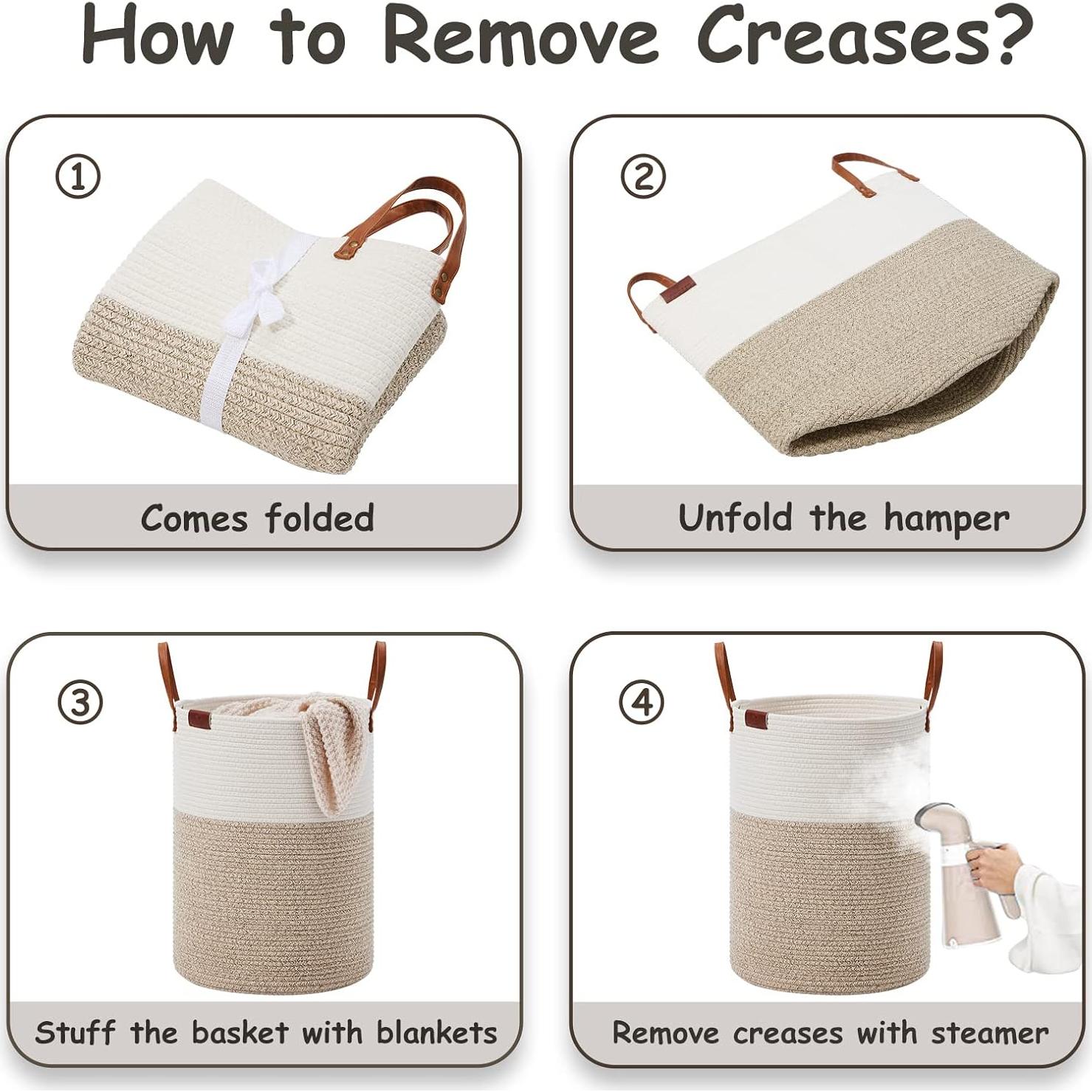 Cesta de Ropa Sucia VIPOSCO 58L Algodón con Asa de Cuero