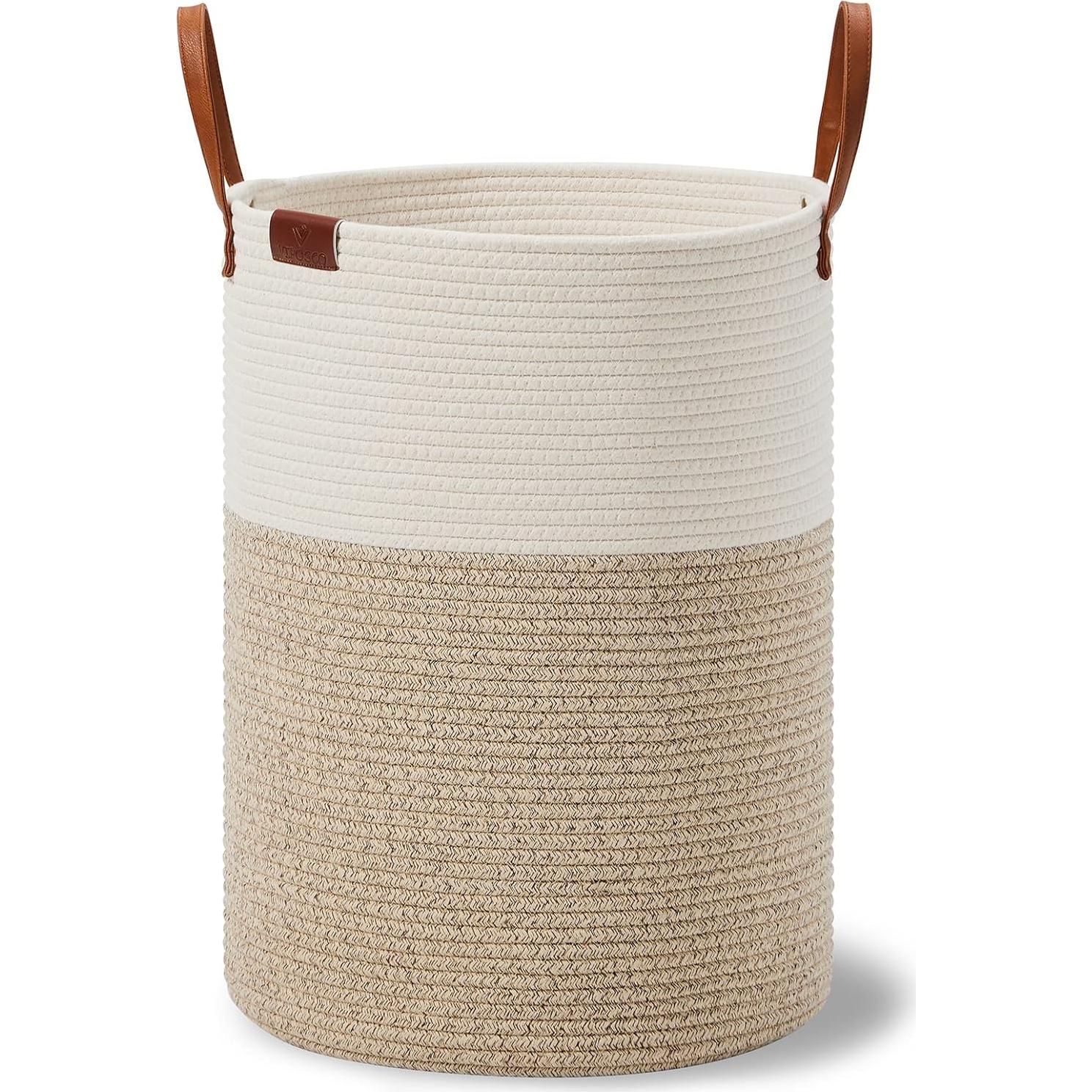 Cesta de Ropa Sucia VIPOSCO 58L Algodón con Asa de Cuero