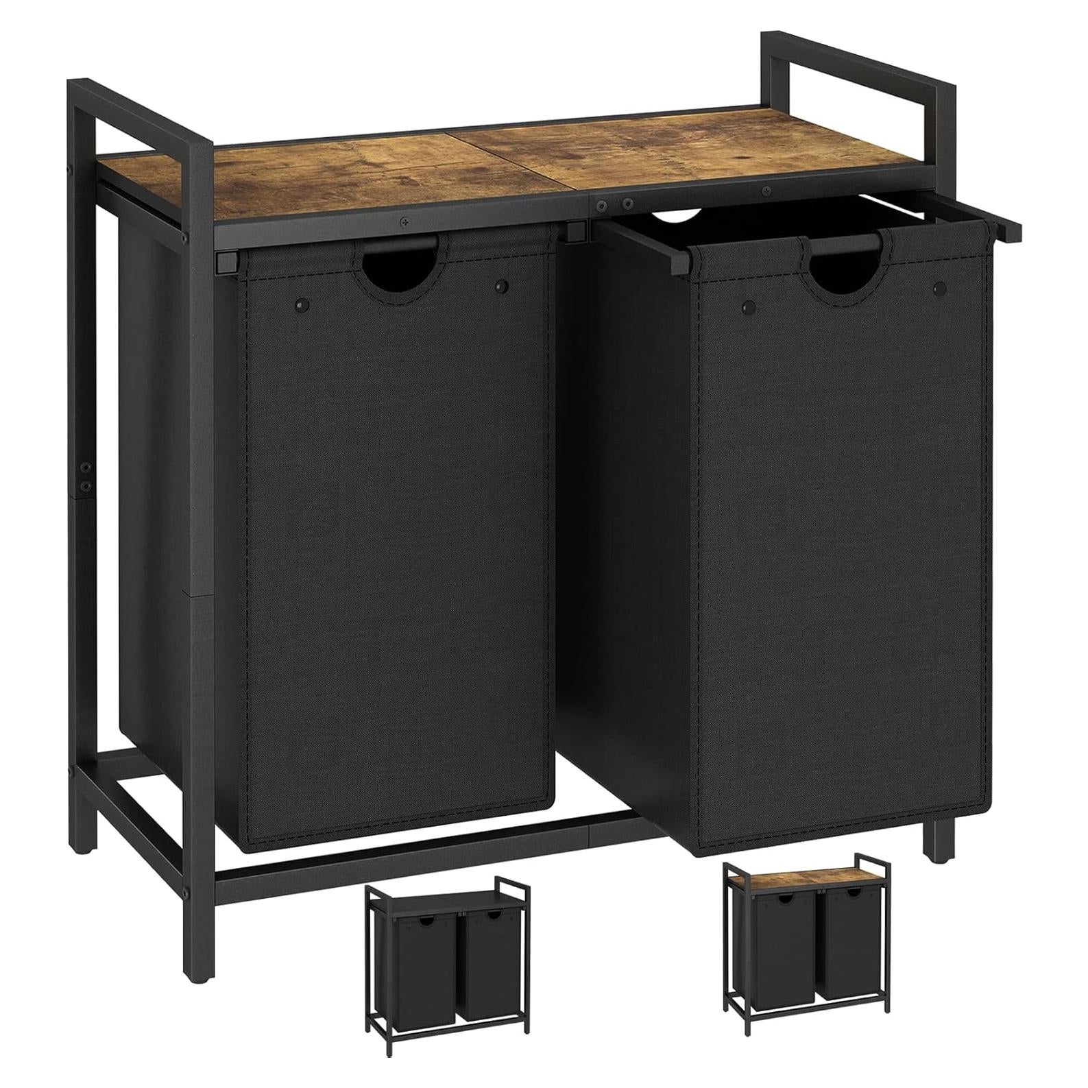 Cesto de Ropa LAATOOREE 2 Compartimentos 96L Marrón Rústico