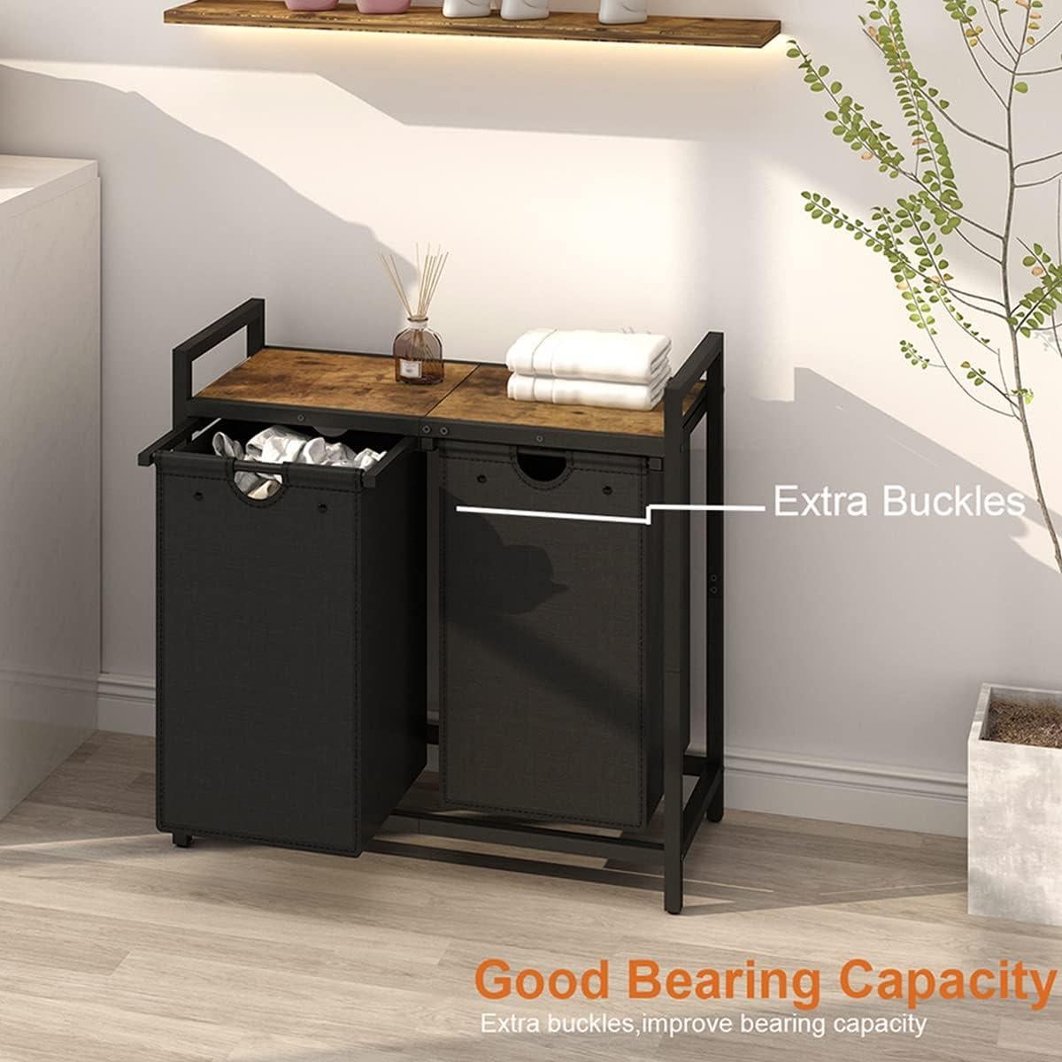 Cesto de Ropa LAATOOREE 2 Compartimentos 96L Marrón Rústico