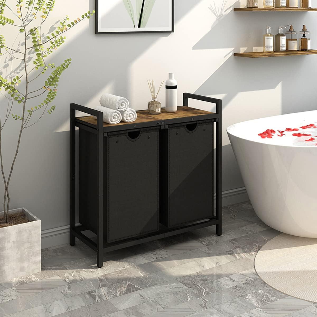 Cesto de Ropa LAATOOREE 2 Compartimentos 96L Marrón Rústico