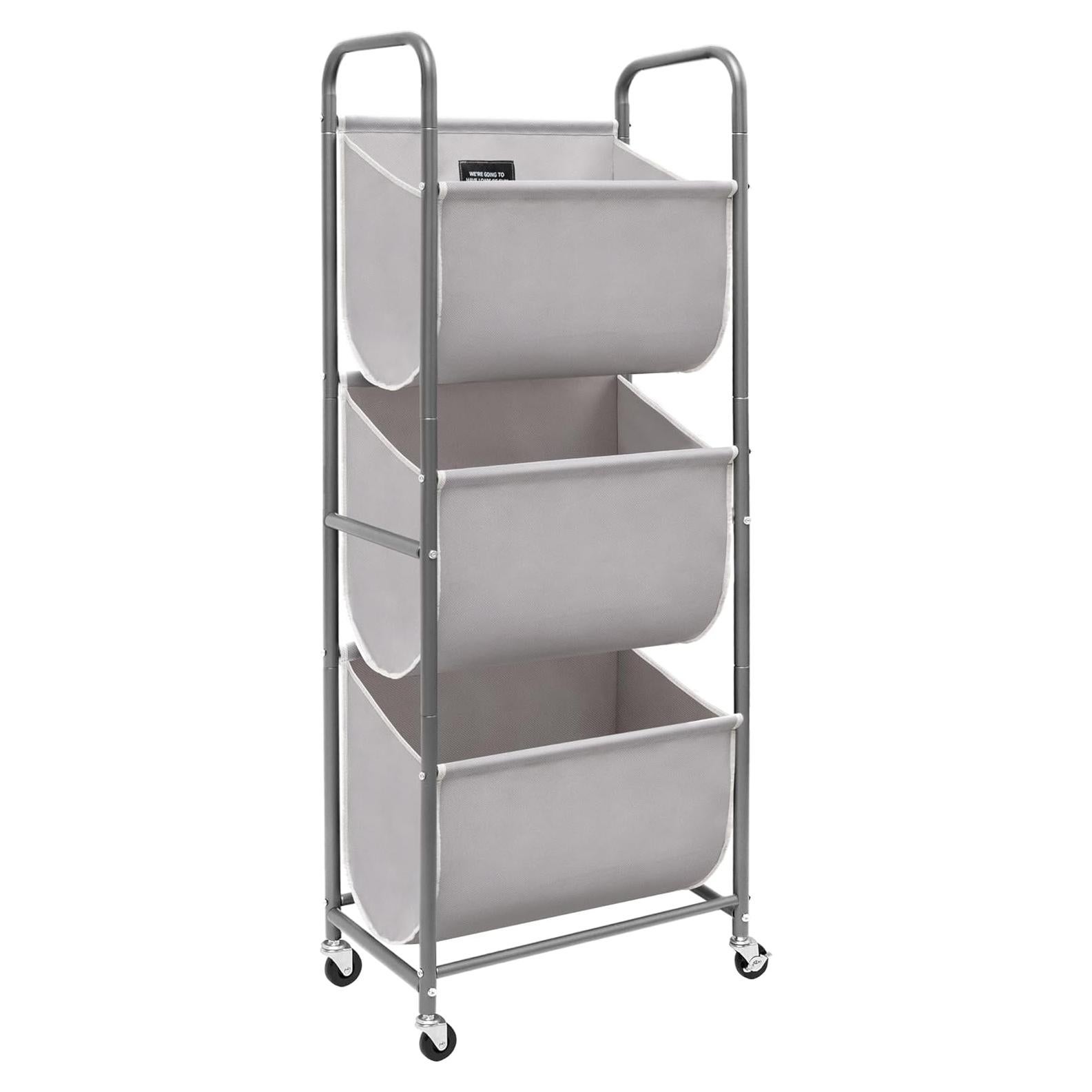 Cesta de Ropa Vertical Rodante STORAGE MANIAC 120L Gris 3 Niveles