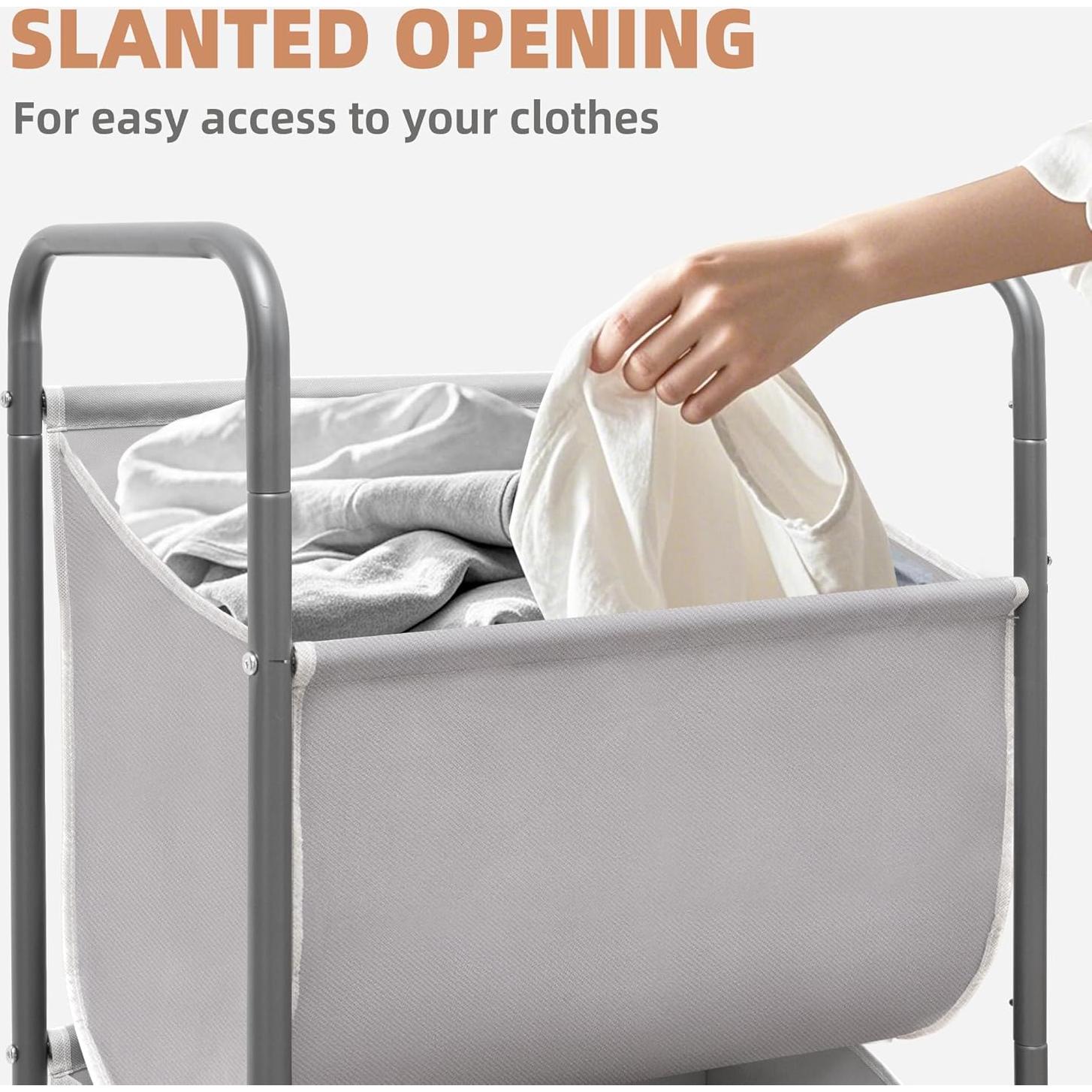 Cesta de Ropa Vertical Rodante STORAGE MANIAC 120L Gris 3 Niveles