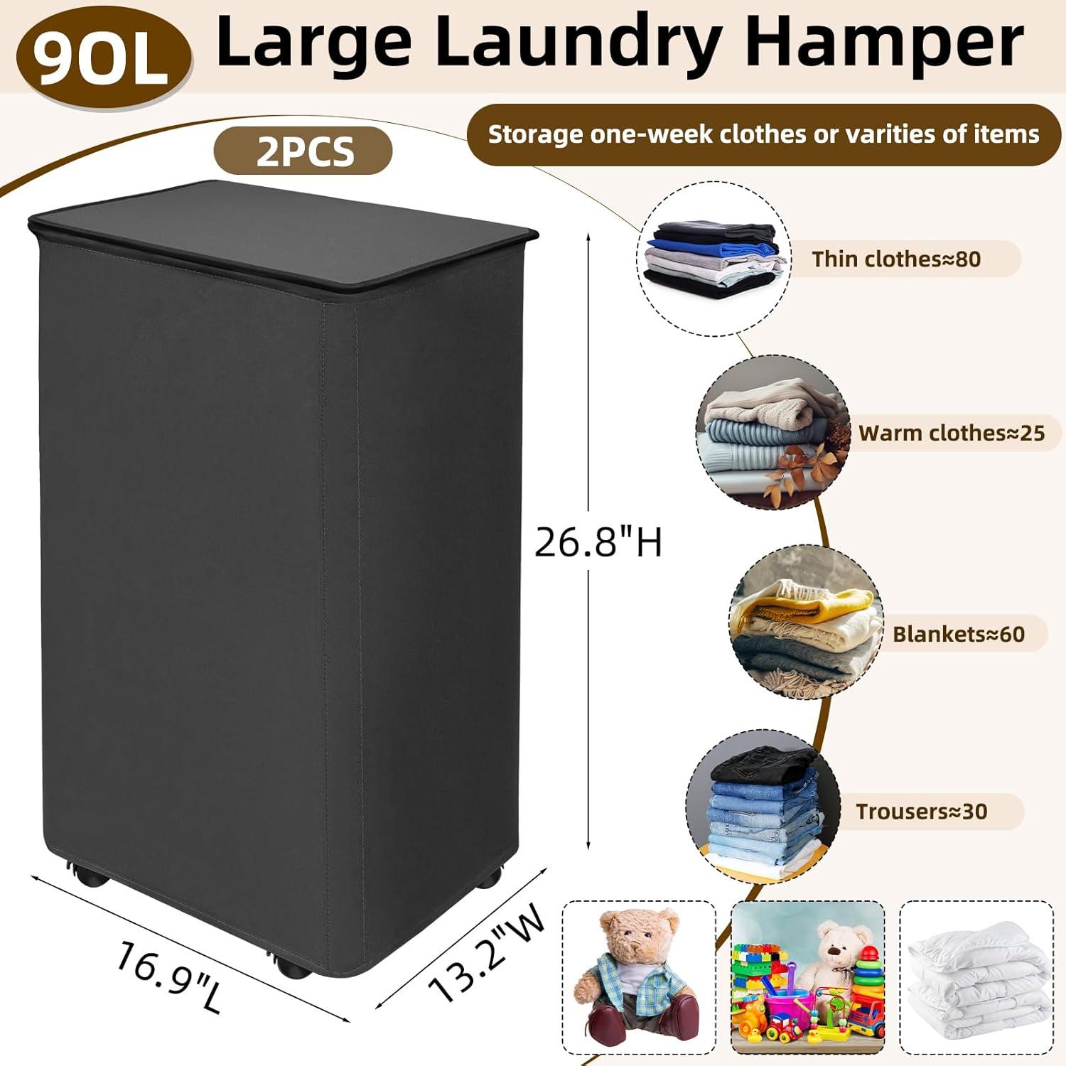 Cestas de Lavandería Colapsables Zealor 90L con Ruedas - 2 Pcs