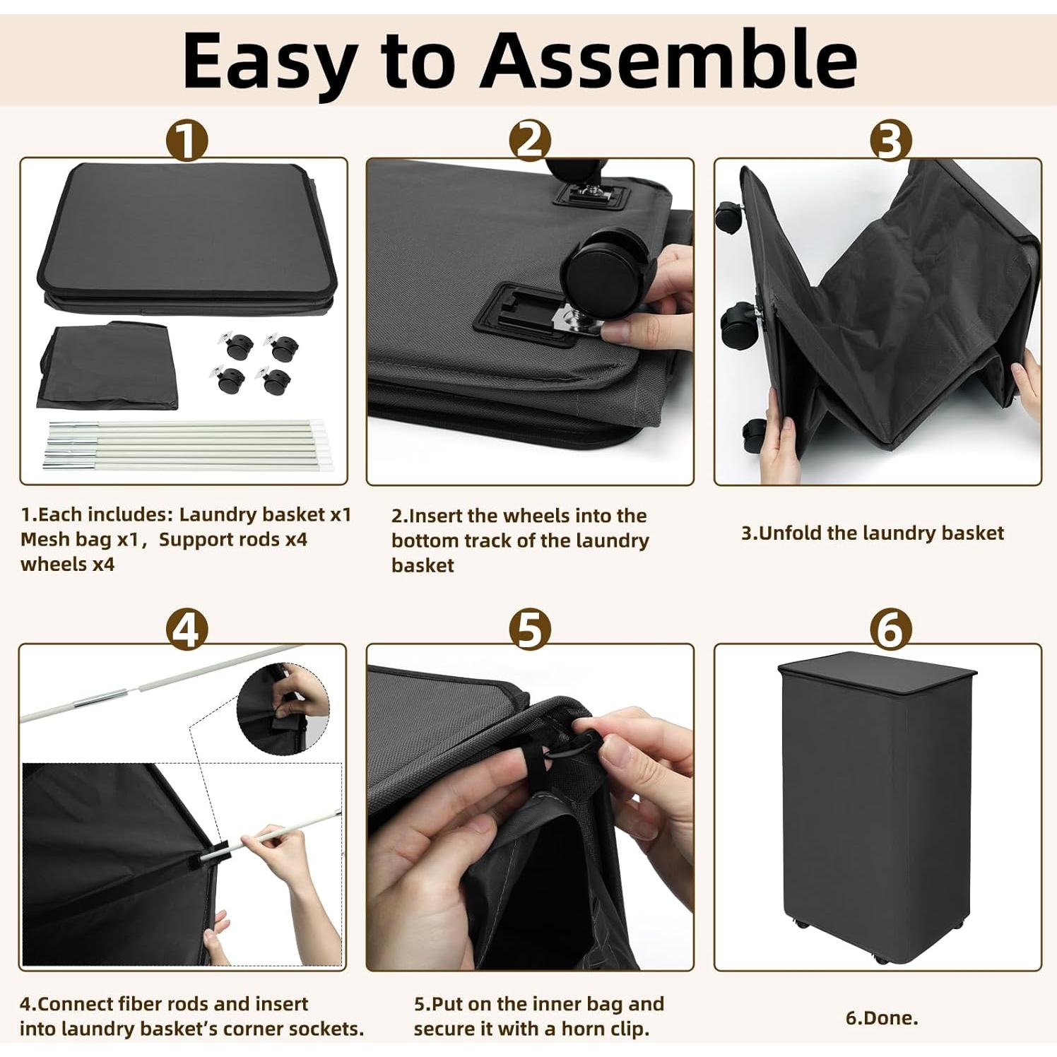 Cestas de Lavandería Colapsables Zealor 90L con Ruedas - 2 Pcs